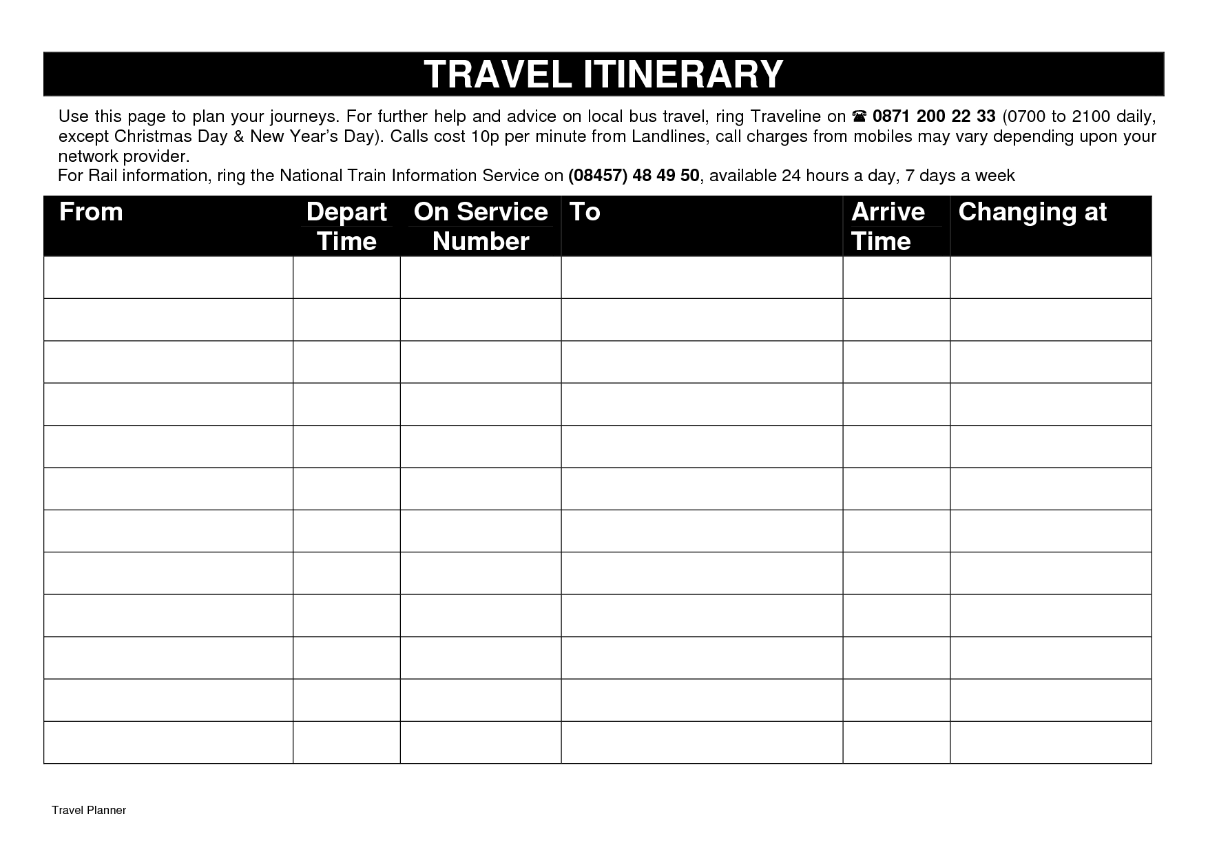 10 Best Images Of Printable Itinerary Templates – Free With Blank Trip Itinerary Template