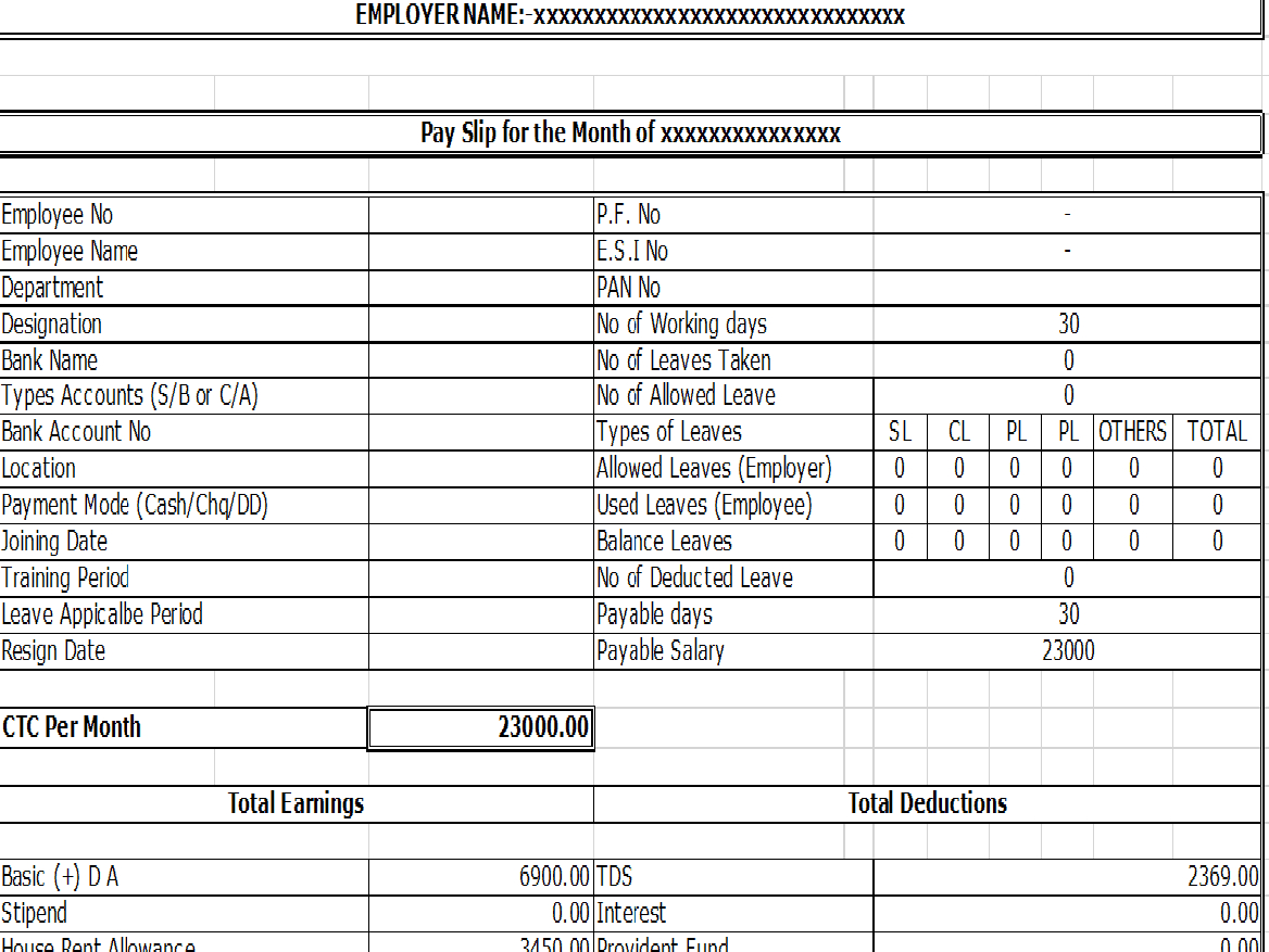 10+ Payslip Templates – Word Excel Pdf Formats Throughout Blank Payslip Template