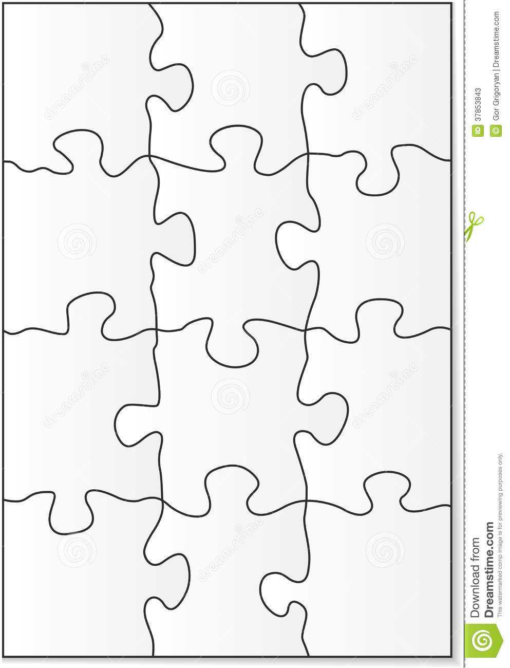 12 Piece Puzzle Template Stock Vector. Illustration Of Frame For Blank Jigsaw Piece Template