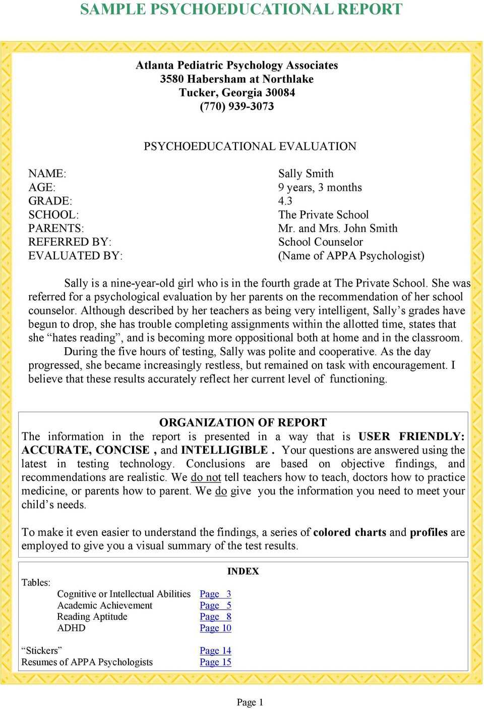 12 Psychological Assessment Report Example | Radaircars With Regard To Psychoeducational Report Template