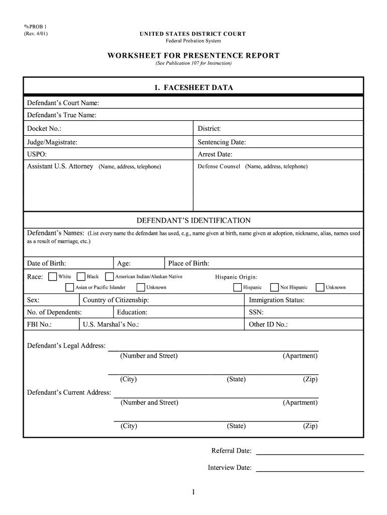 2009 2020 Form Prob 1 Fill Online, Printable, Fillable Intended For Presentence Investigation Report Template