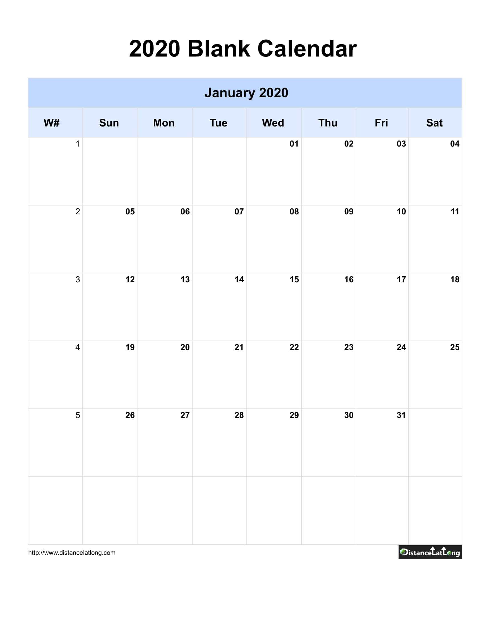 2020 Blank Calendar Blank Portrait Orientation Free For Blank Calander Template