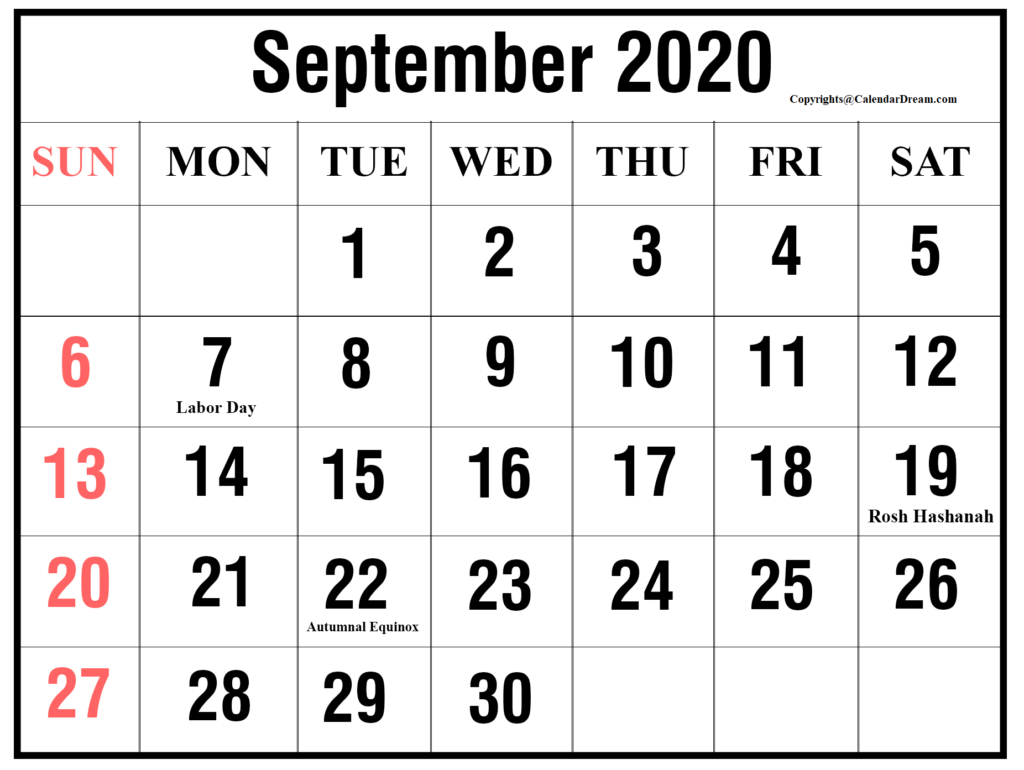 2020 Blank September Printable Calendar Template [Pdf With Regard To Blank Table Of Contents Template Pdf