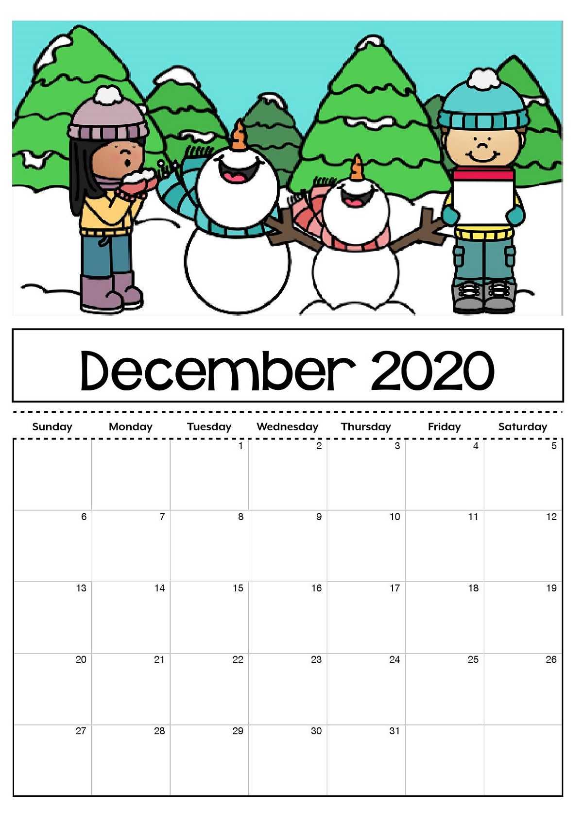 2020 Calendar Template For Kids Big Fonts | Calendar Shelter Within Blank Calendar Template For Kids