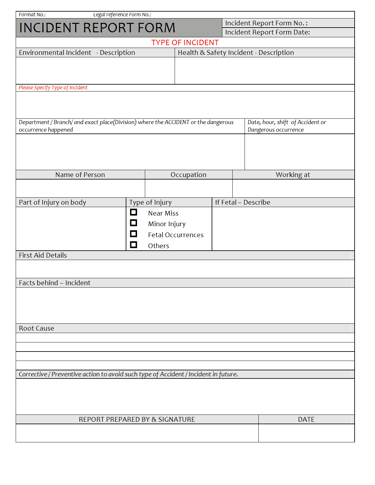 21+ Free Incident Report Template – Word Excel Formats Intended For Incident Report Form Template Doc