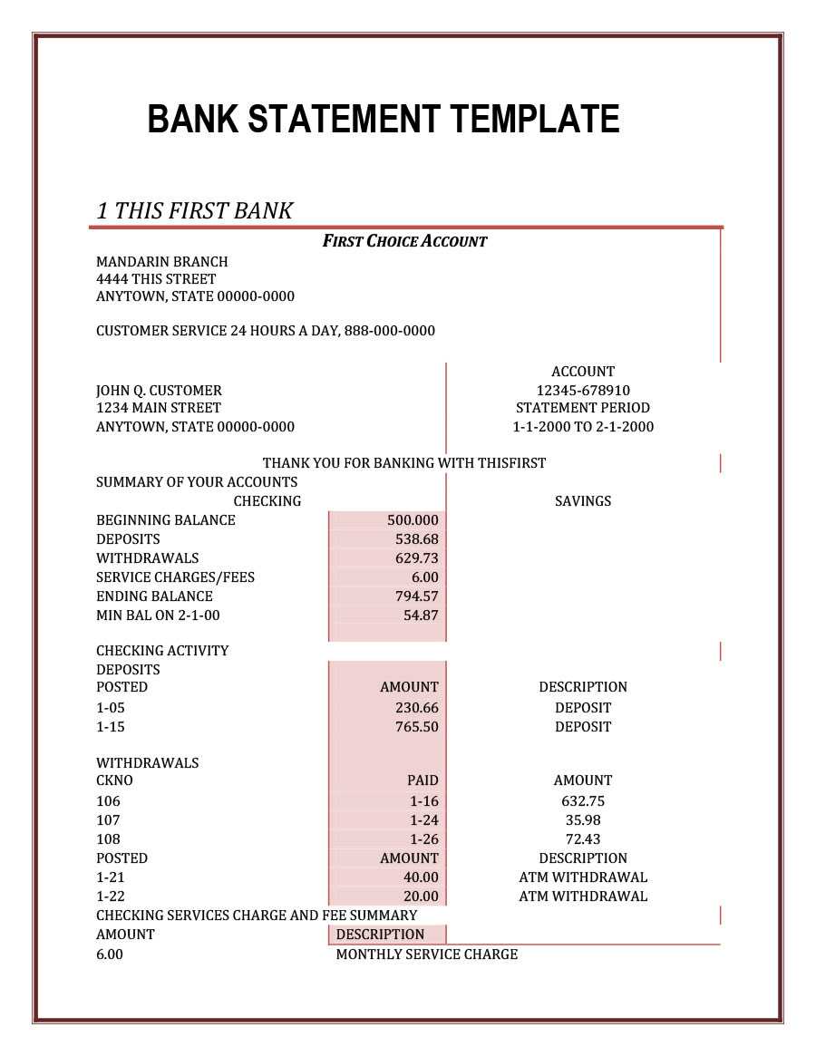 23 Editable Bank Statement Templates [Free] ᐅ Templatelab With Regard To Blank Bank Statement Template Download