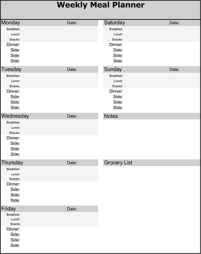 25+ Free Weekly/daily Meal Plan Templates (For Excel And Word) Pertaining To Weekly Meal Planner Template Word