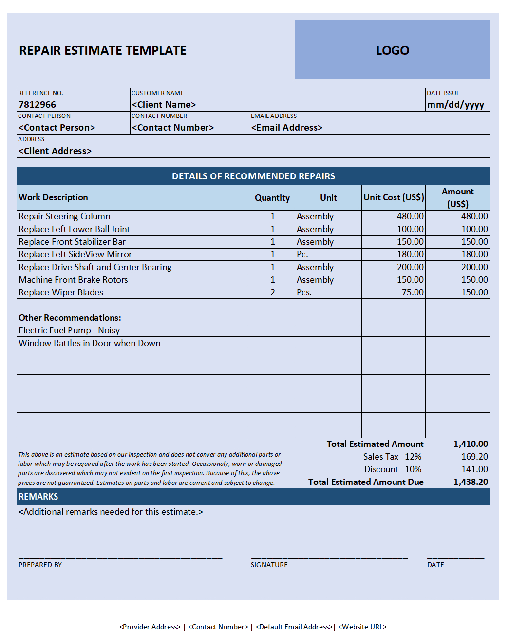 28 Free Estimate Template Forms [Construction, Repair Intended For Work Estimate Template Word