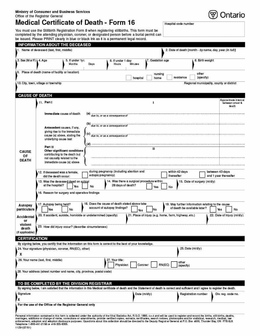 37 Blank Death Certificate Templates [100% Free] ᐅ Templatelab Within Coroner's Report Template