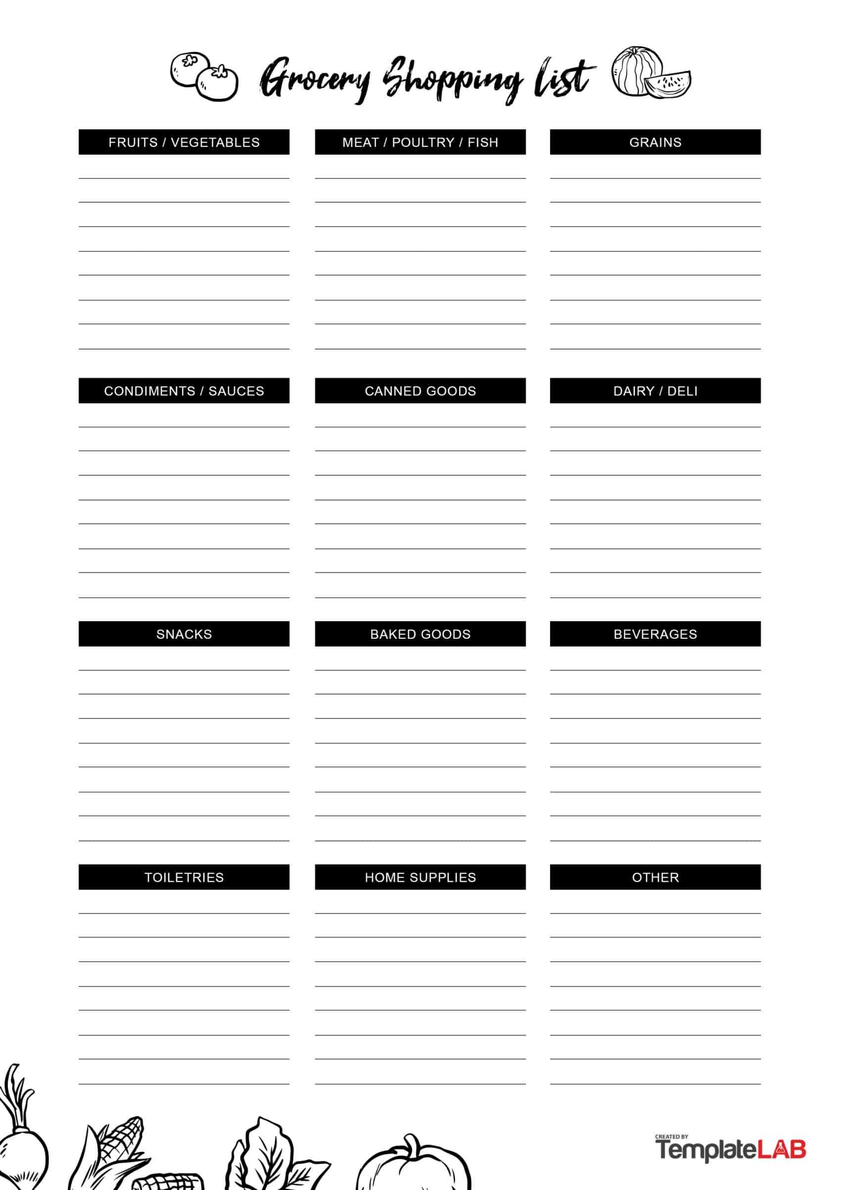 40+ Printable Grocery List Templates (Shopping List) ᐅ For Blank Grocery Shopping List Template