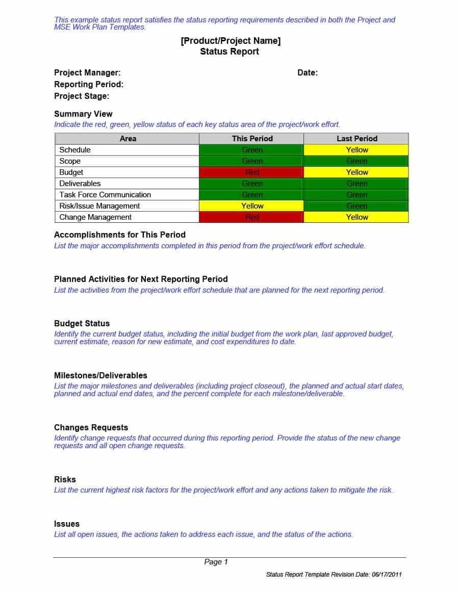40+ Project Status Report Templates [Word, Excel, Ppt] ᐅ For Weekly Progress Report Template Project Management