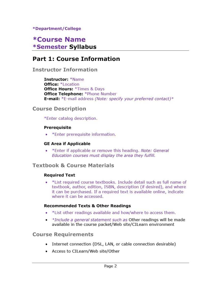 47 Editable Syllabus Templates (Course Syllabus) ᐅ Templatelab Regarding Blank Syllabus Template