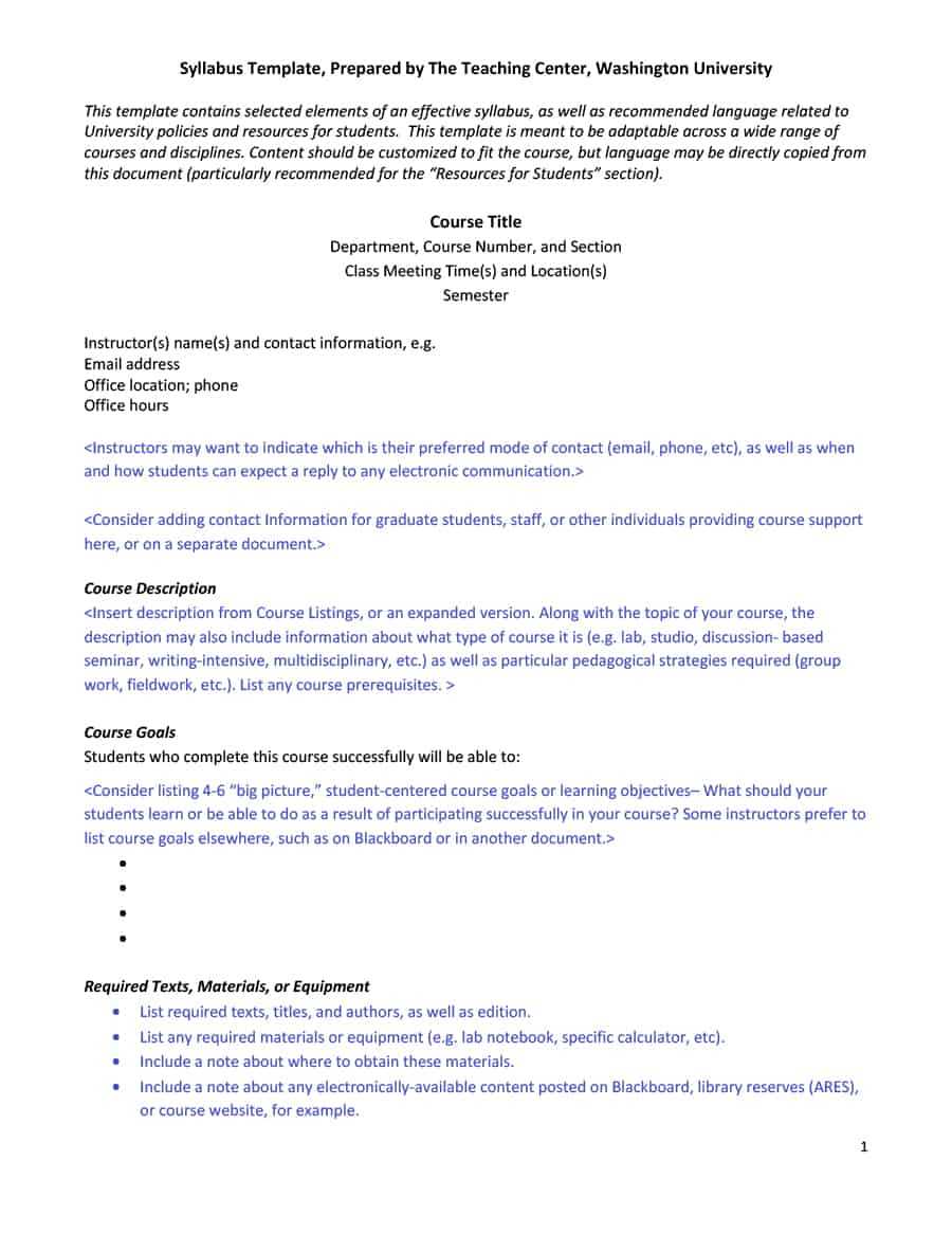 47 Editable Syllabus Templates (Course Syllabus) ᐅ Templatelab With Regard To Blank Syllabus Template