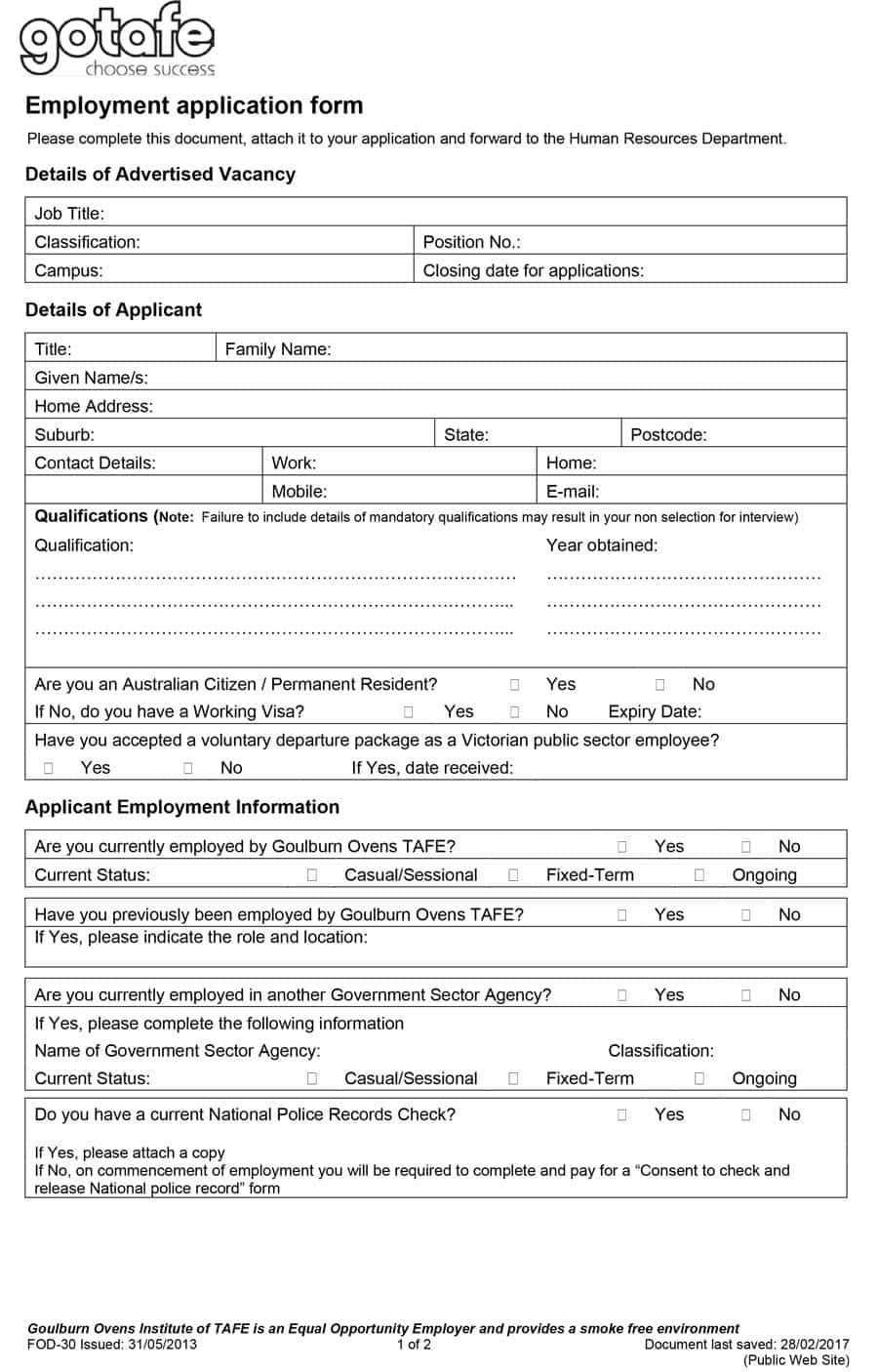 50 Free Employment / Job Application Form Templates Within Job Application Template Word