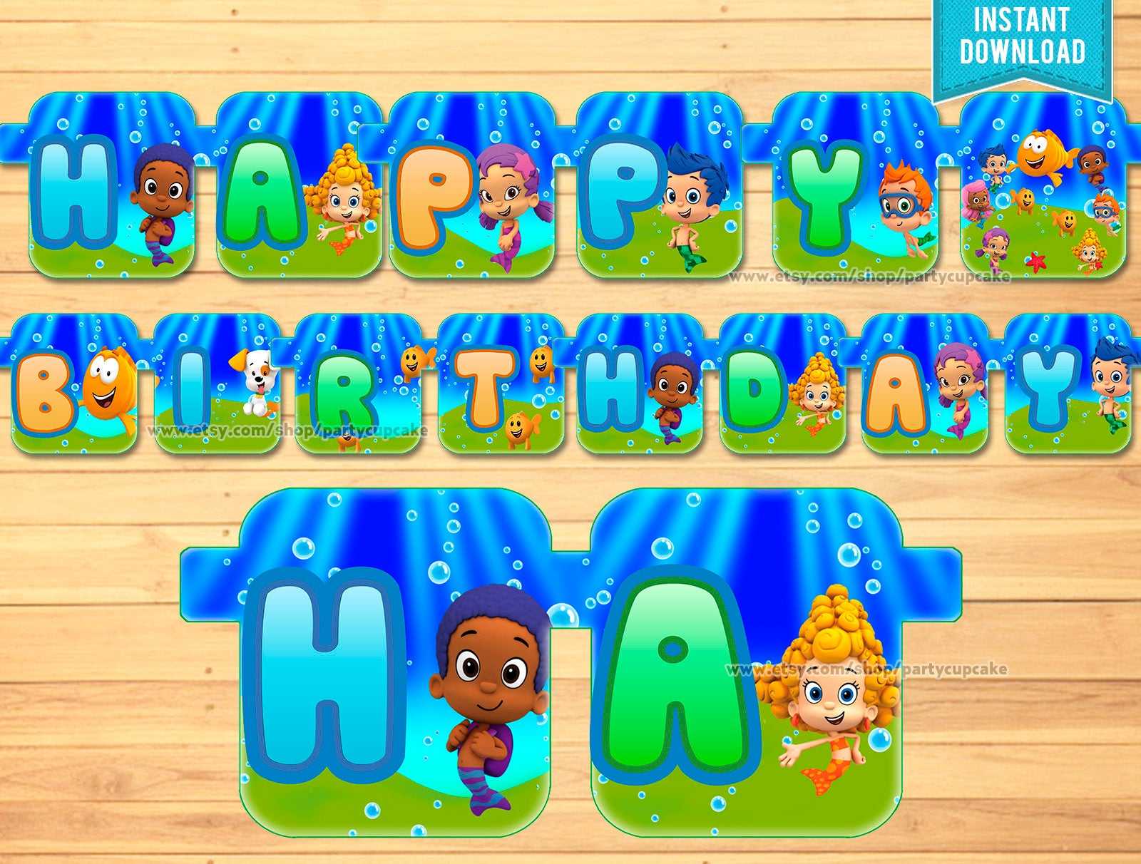 80% Off Sale Happy Birthday Banner Bubble Guppies – Instant Download – Pdf  Files – High Resolution – Holiday Party – Bubble Decoration Inside Bubble Guppies Birthday Banner Template
