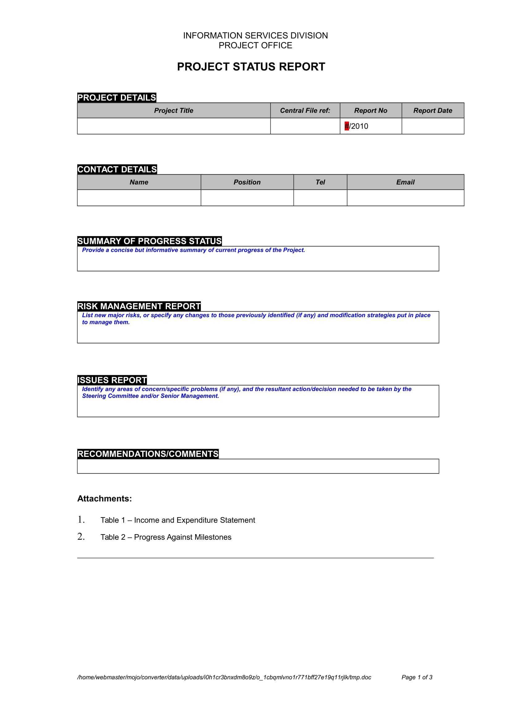9+ Status Report Examples – Doc, Pdf | Examples In Report To Senior Management Template