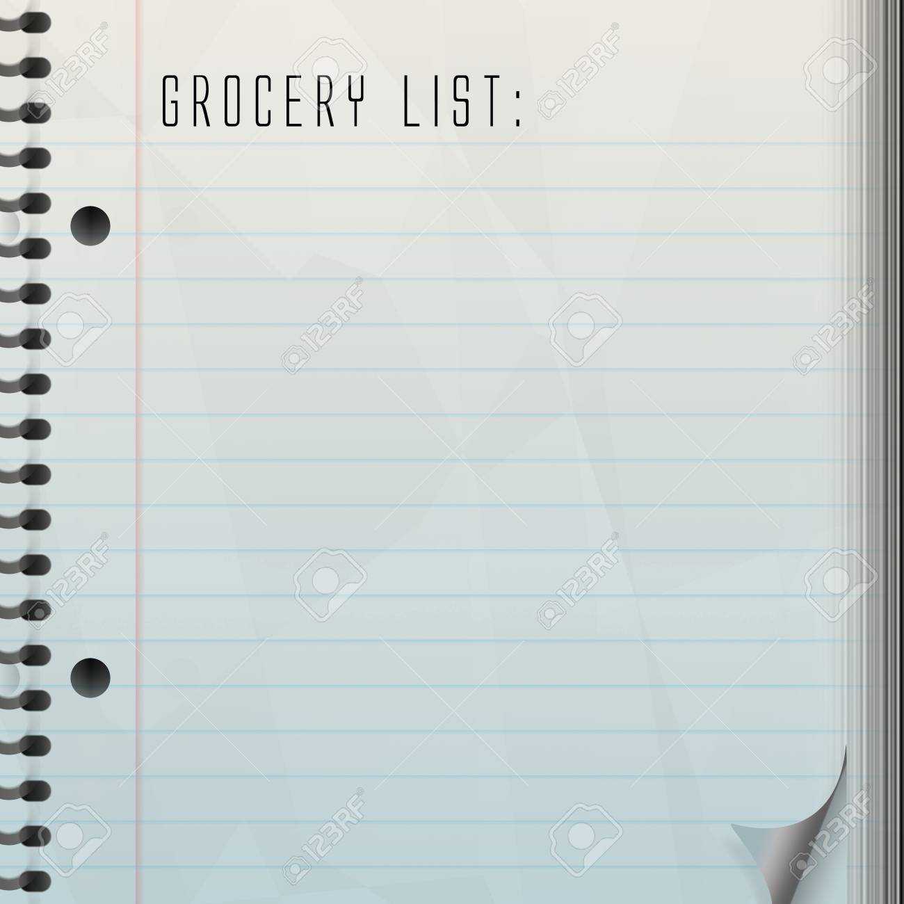 A Blank Grocery List With A Page Curl. Intended For Blank Grocery Shopping List Template