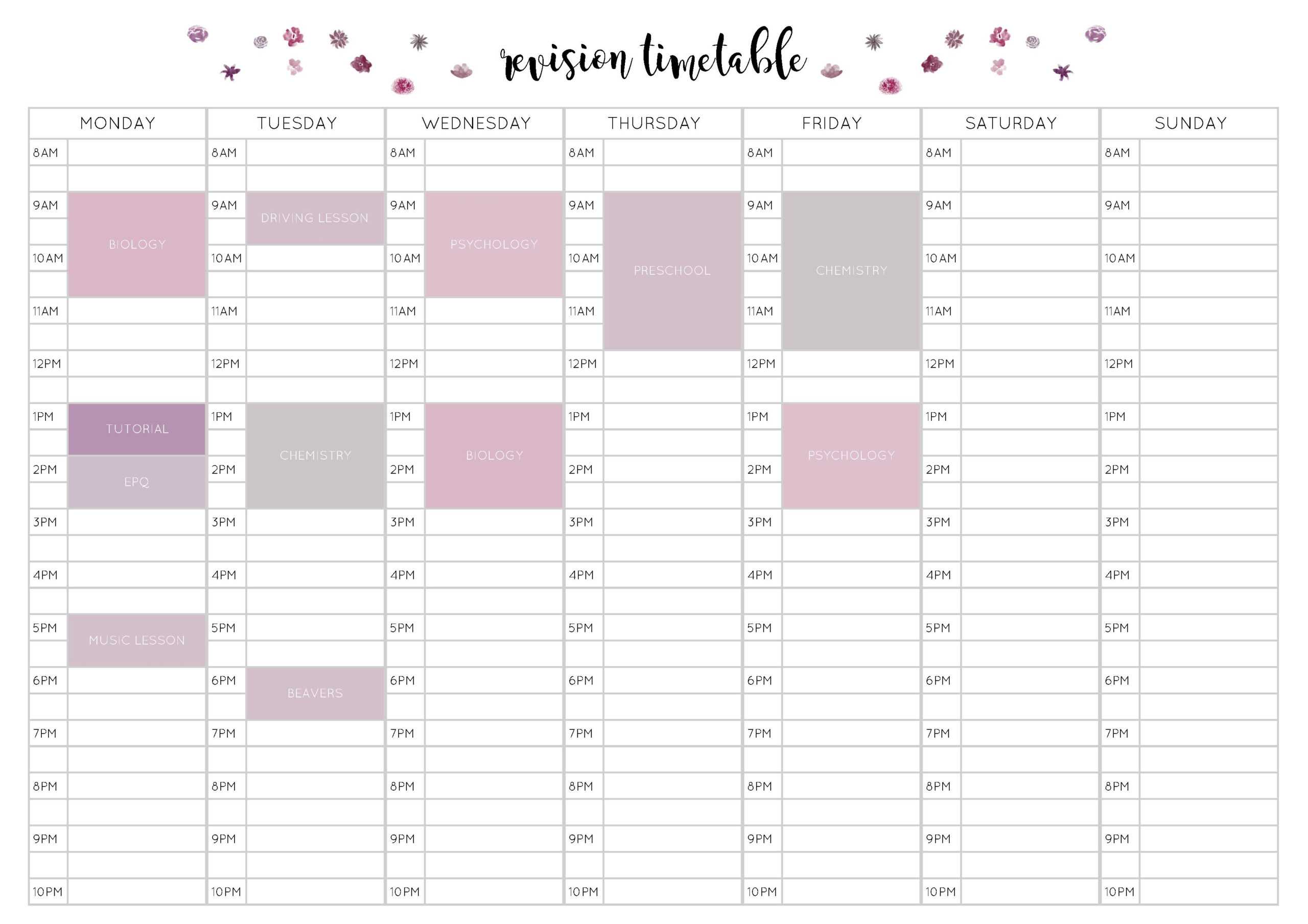 A Level Revision Timetable Template - Calep.midnightpig.co With Regard To Blank Revision Timetable Template