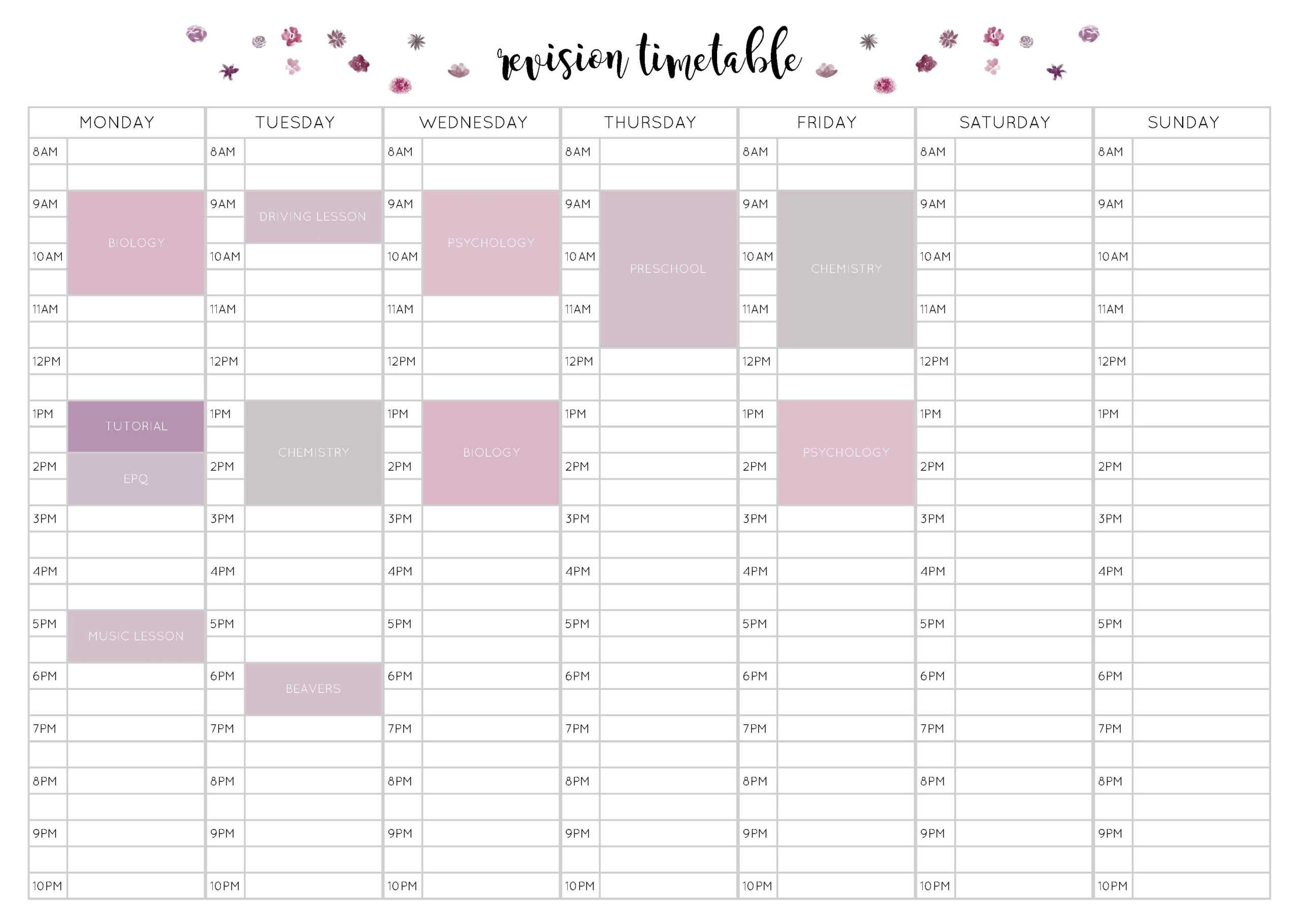 A Level Revision Timetable Template – Calep.midnightpig.co With Regard To Blank Revision Timetable Template