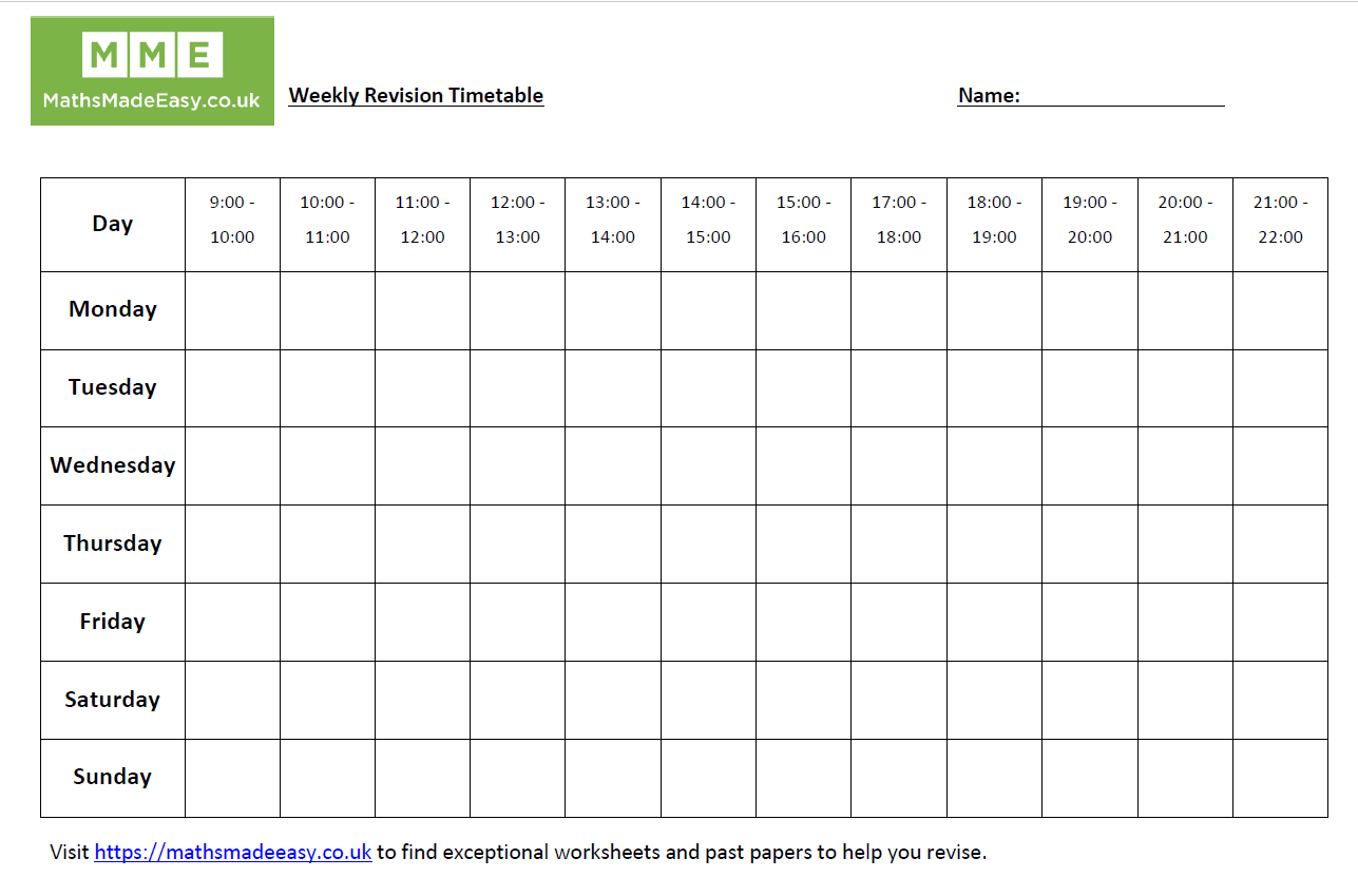 A Level Revision Timetable Template – Calep.midnightpig.co With Regard To Blank Revision Timetable Template