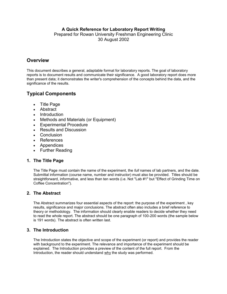 A Quick Reference For Laboratory Report Writing Inside Engineering Lab Report Template