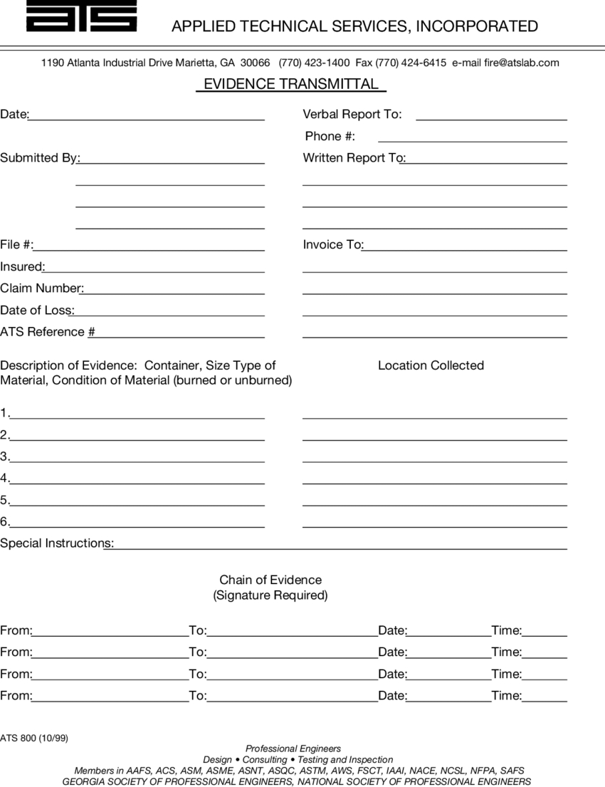 A Typical Chain Of Custody Form For Submission Of Fire With Sample Fire Investigation Report Template