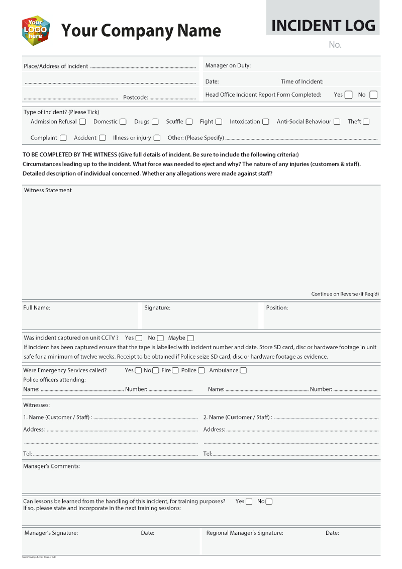 Accident & Incident Report Templates For Ncr Print From £35 Regarding Incident Report Book Template