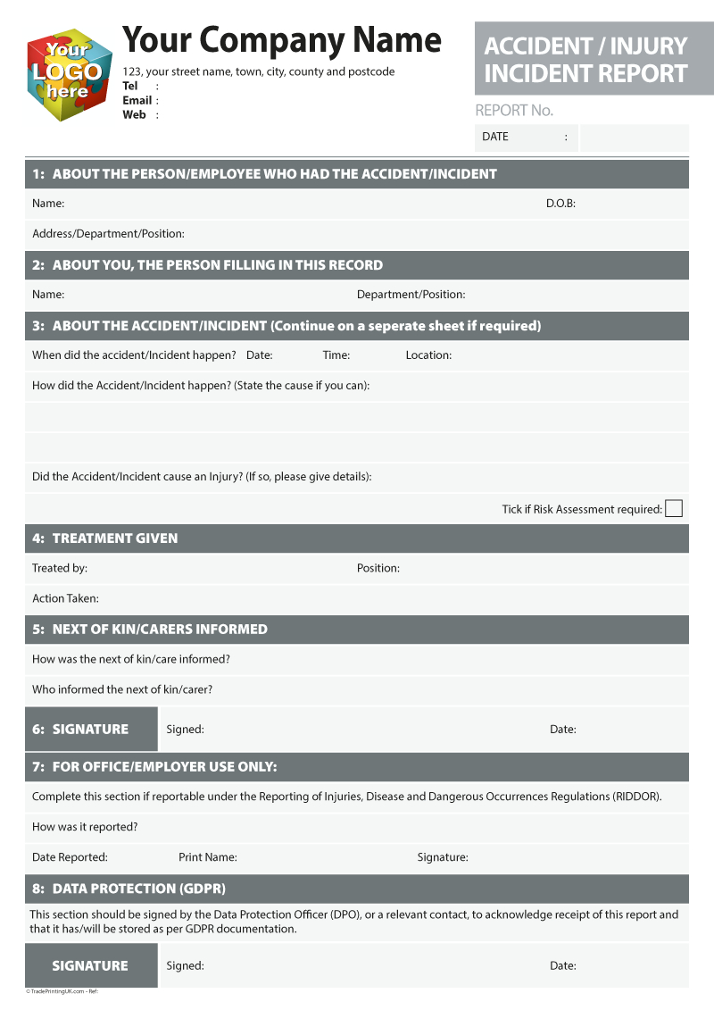 Accident & Incident Report Templates For Ncr Print From £35 With Regard To Incident Report Book Template