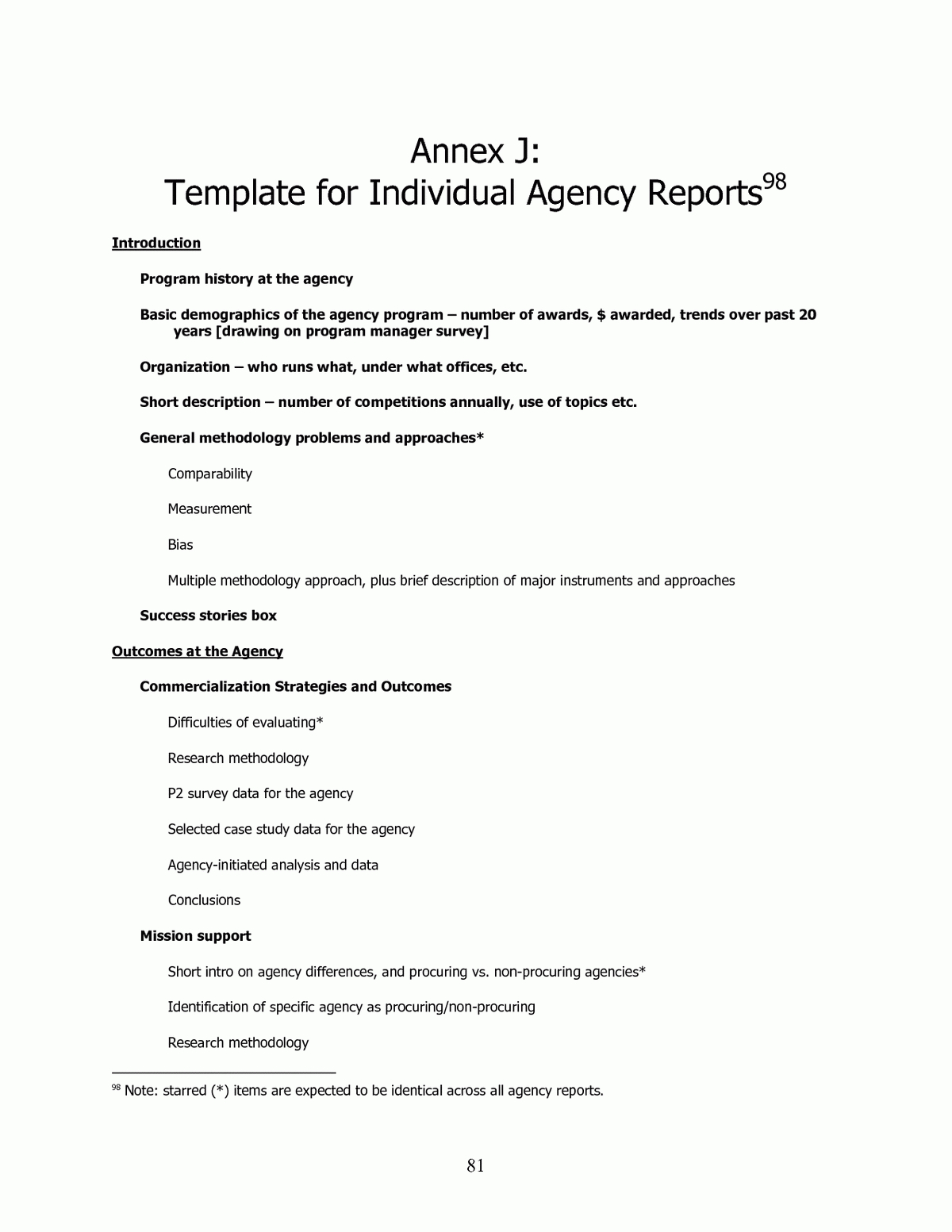 Annex J Template For Individual Agency Reports | An With Regard To Research Project Report Template
