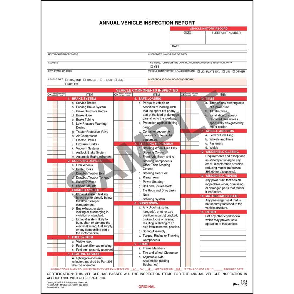 Annual Vehicle Inspection Report, 3 Ply, Carbonless – Stock Throughout Vehicle Inspection Report Template