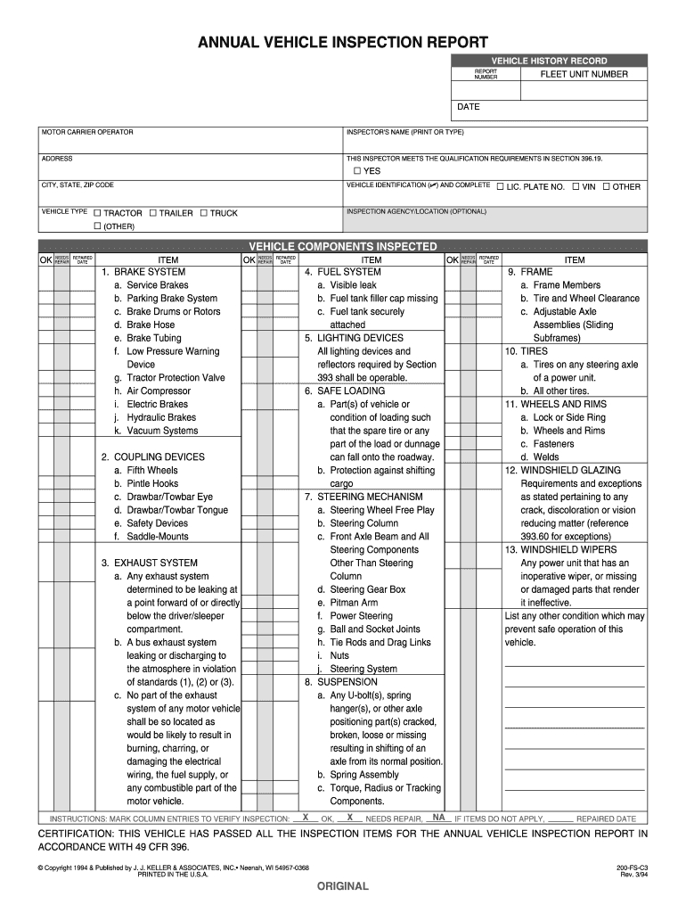 Annual Vehicle Inspection Report Fillable Pdf – Fill Online within ...