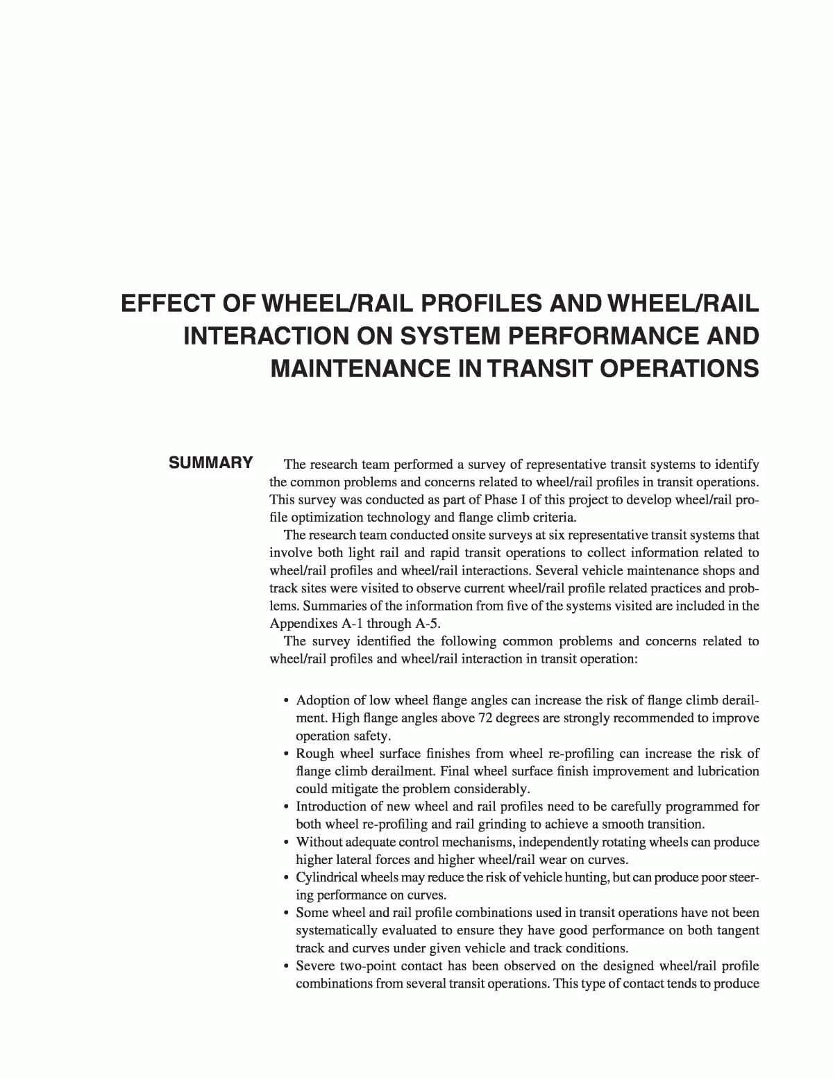Appendix A – Effect Of Wheel/rail Profiles And Wheel/rail With Blank Performance Profile Wheel Template