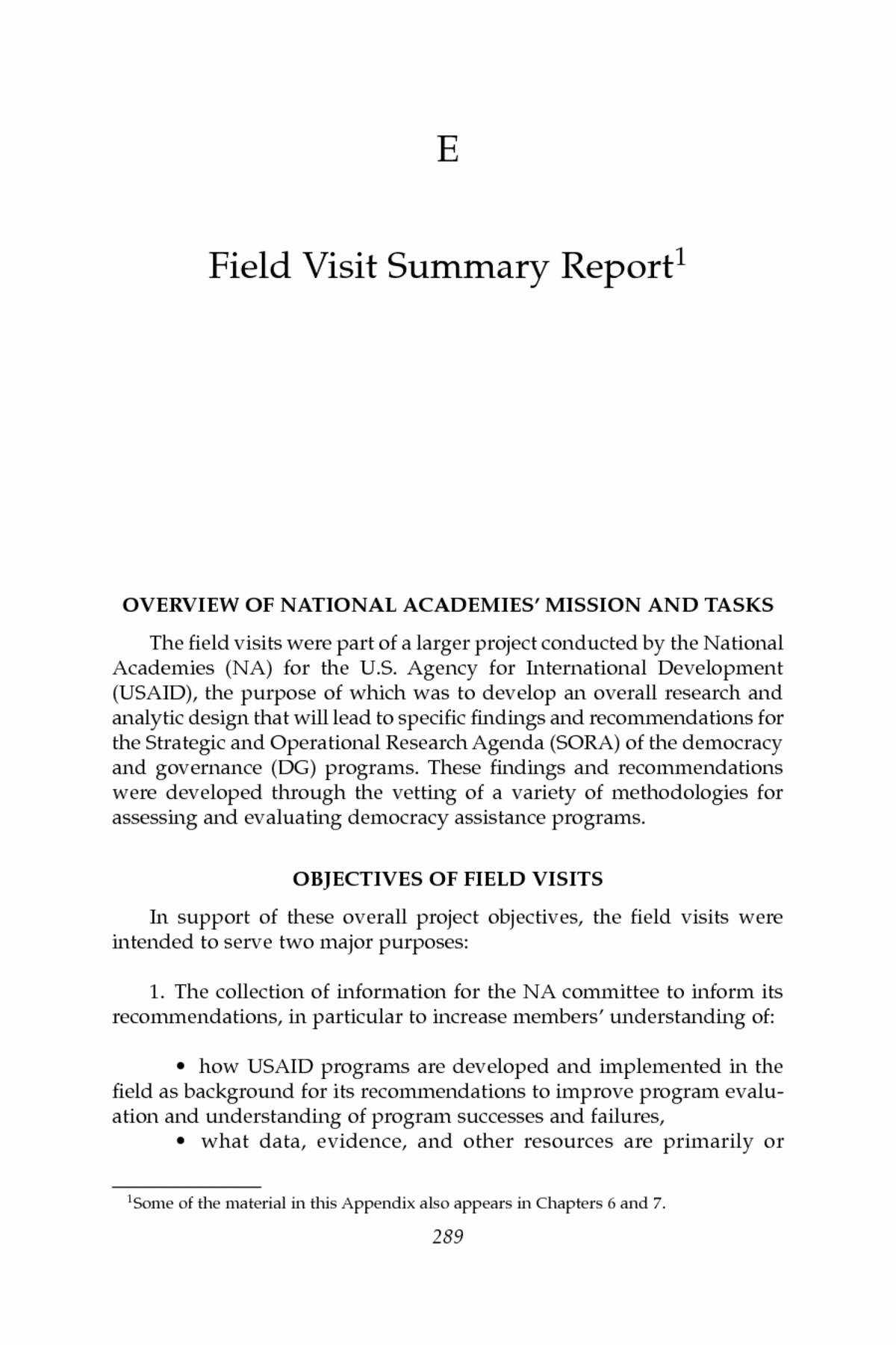 Appendix E: Field Visit Summary Report | Improving Democracy In Evaluation Summary Report Template