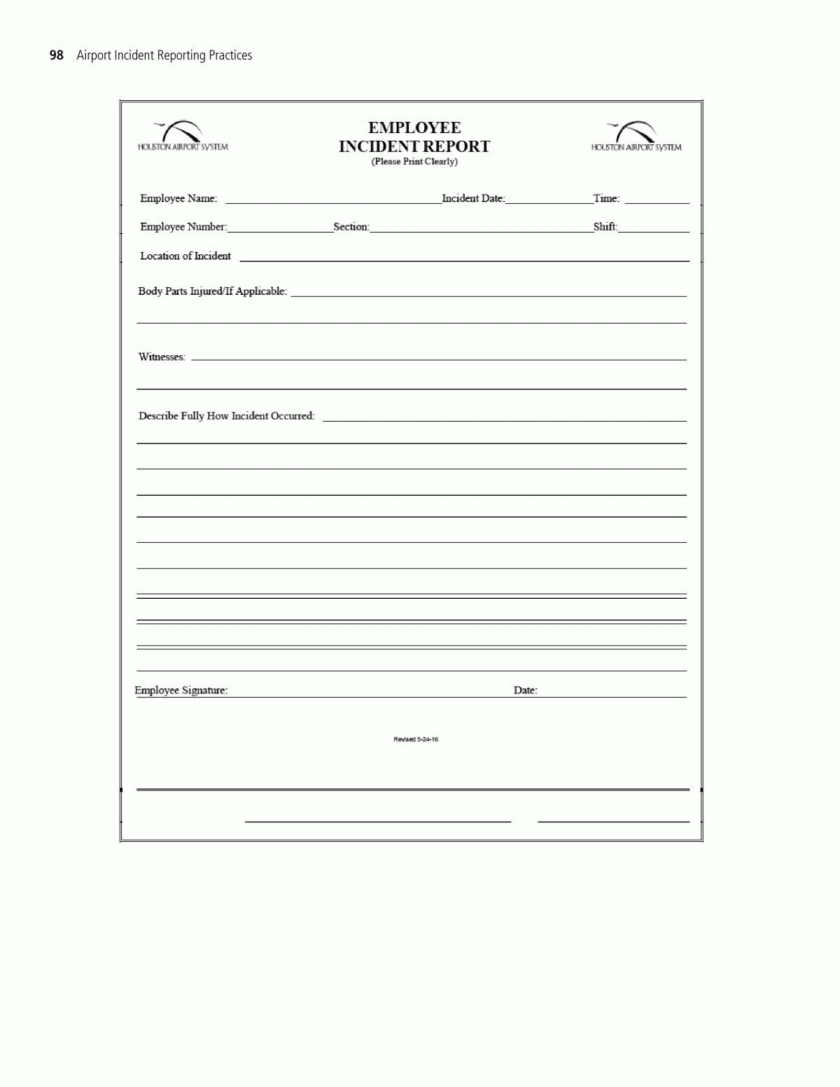 Appendix H - Sample Employee Incident Report Form | Airport Inside Employee Incident Report Templates