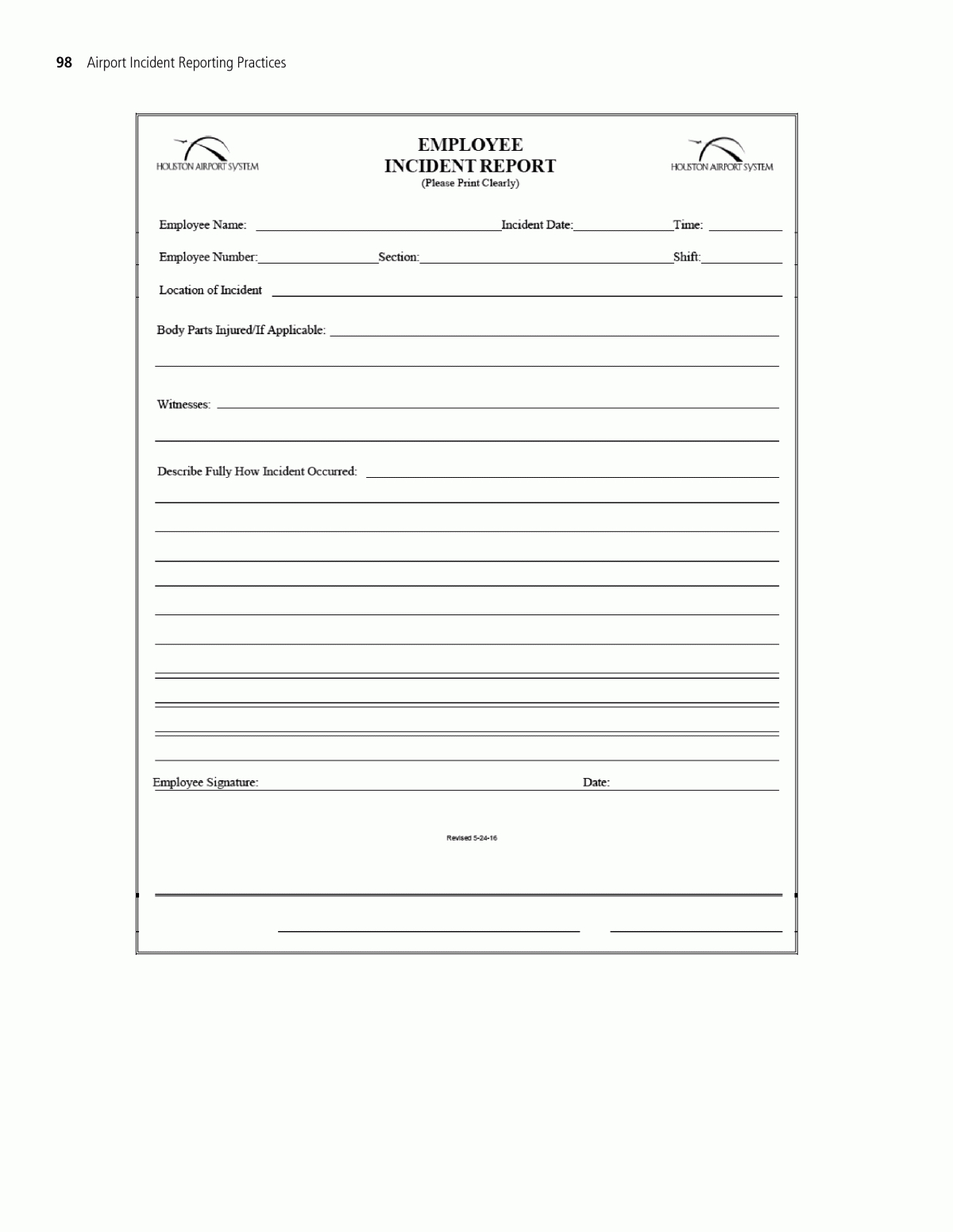 Appendix H – Sample Employee Incident Report Form | Airport Within Incident Summary Report Template