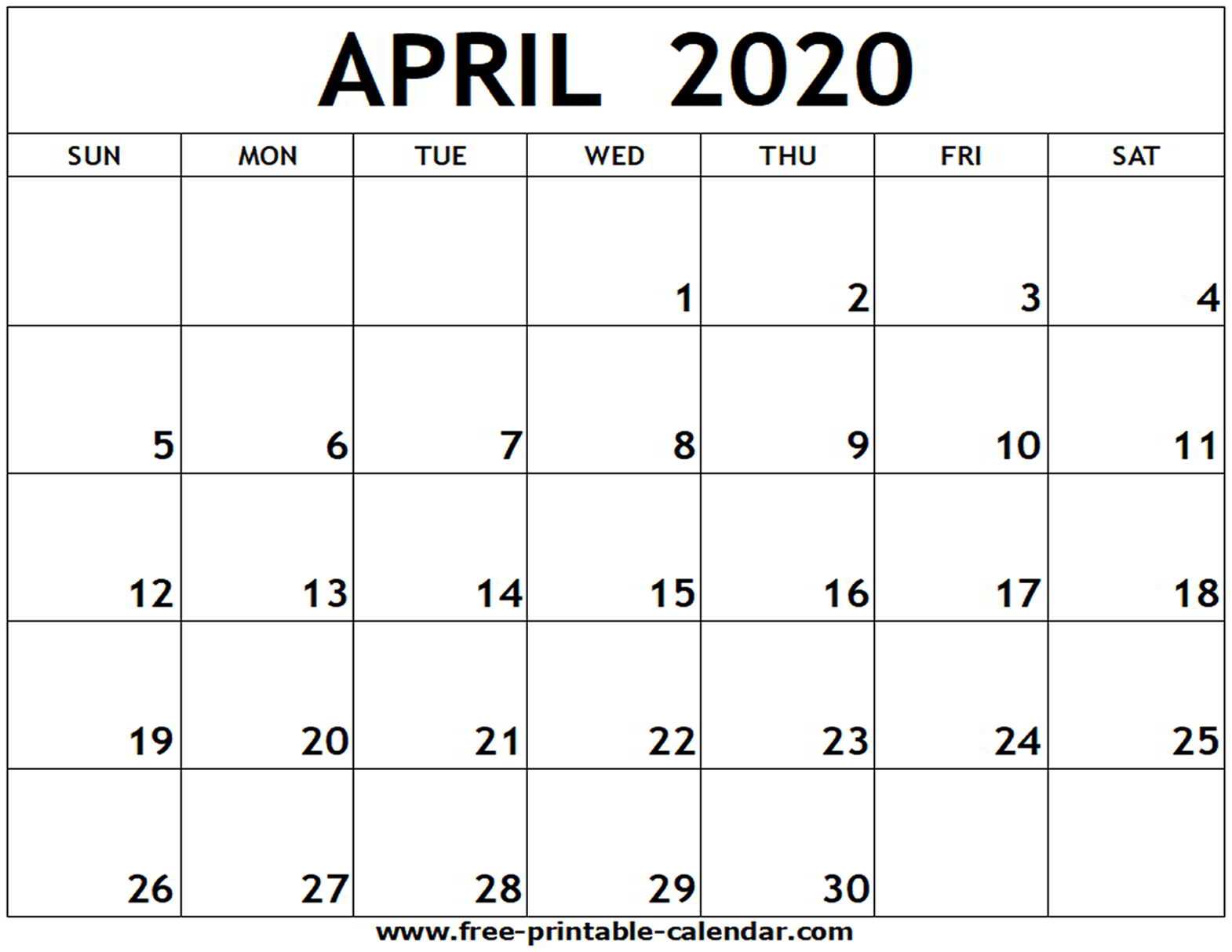 April 2020 Printable Calendar – Free Printable Calendar Regarding Blank Calander Template