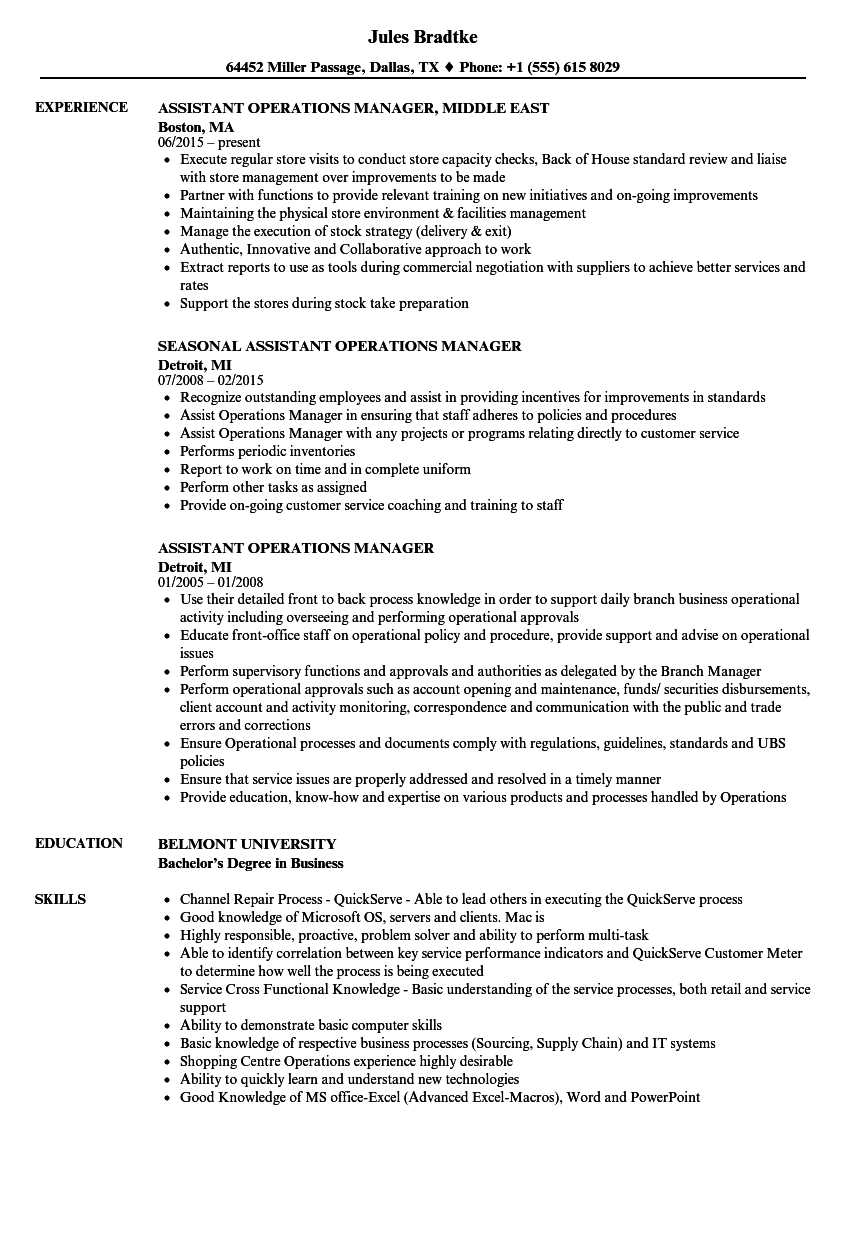 Assistant Operations Manager Resume Samples | Velvet Jobs Within Operations Manager Report Template