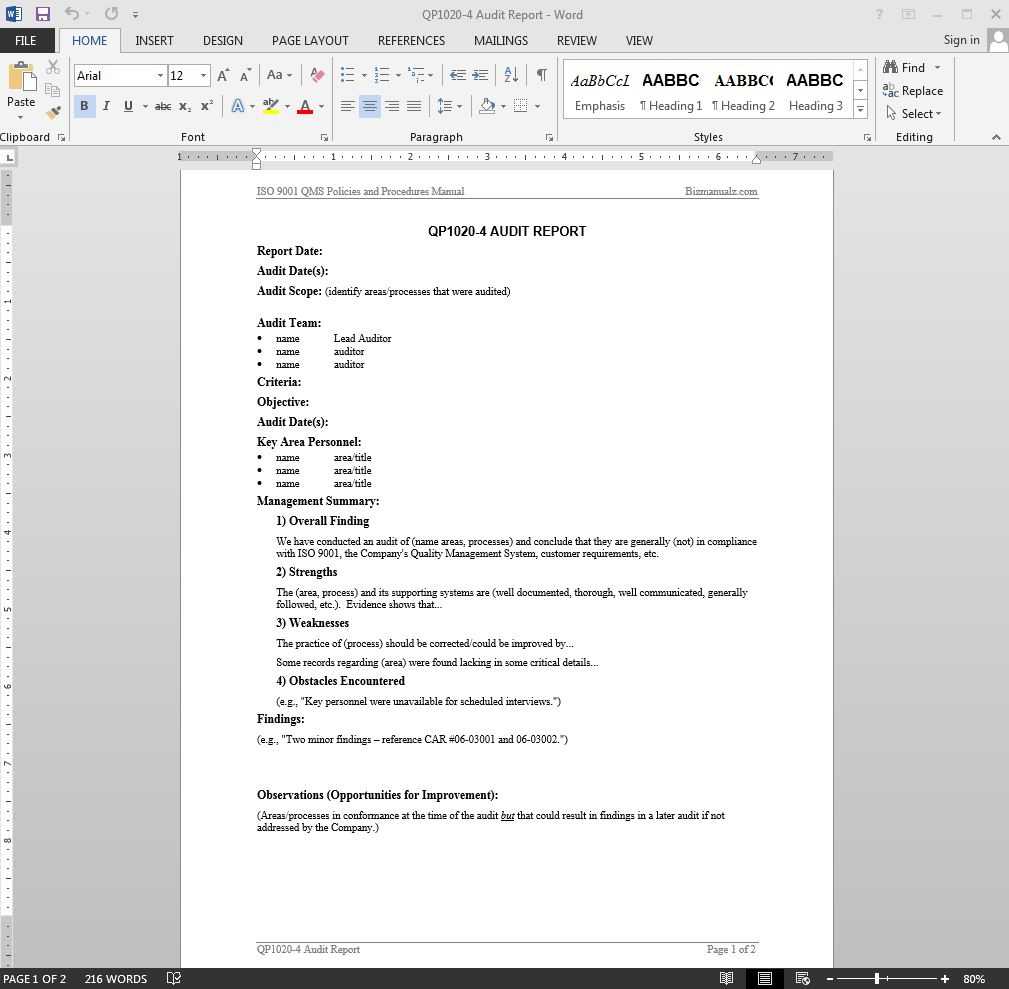 Audit Report Iso Template | Qp1020 4 Inside Iso 9001 Internal Audit Report Template