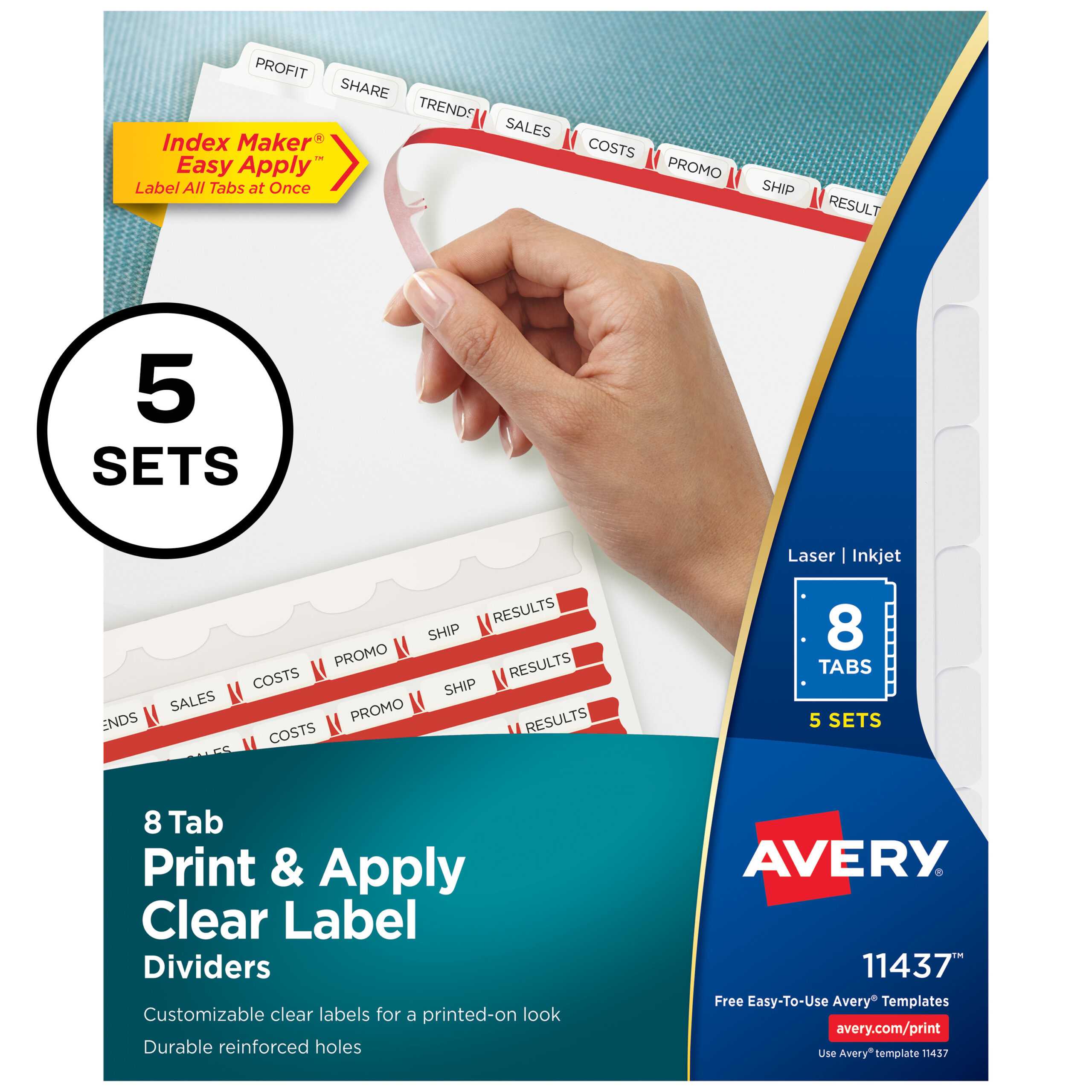 Avery 8 Tab Print & Apply Clear Label Dividers, 5 Sets (11437) – Walmart Pertaining To 8 Tab Divider Template Word