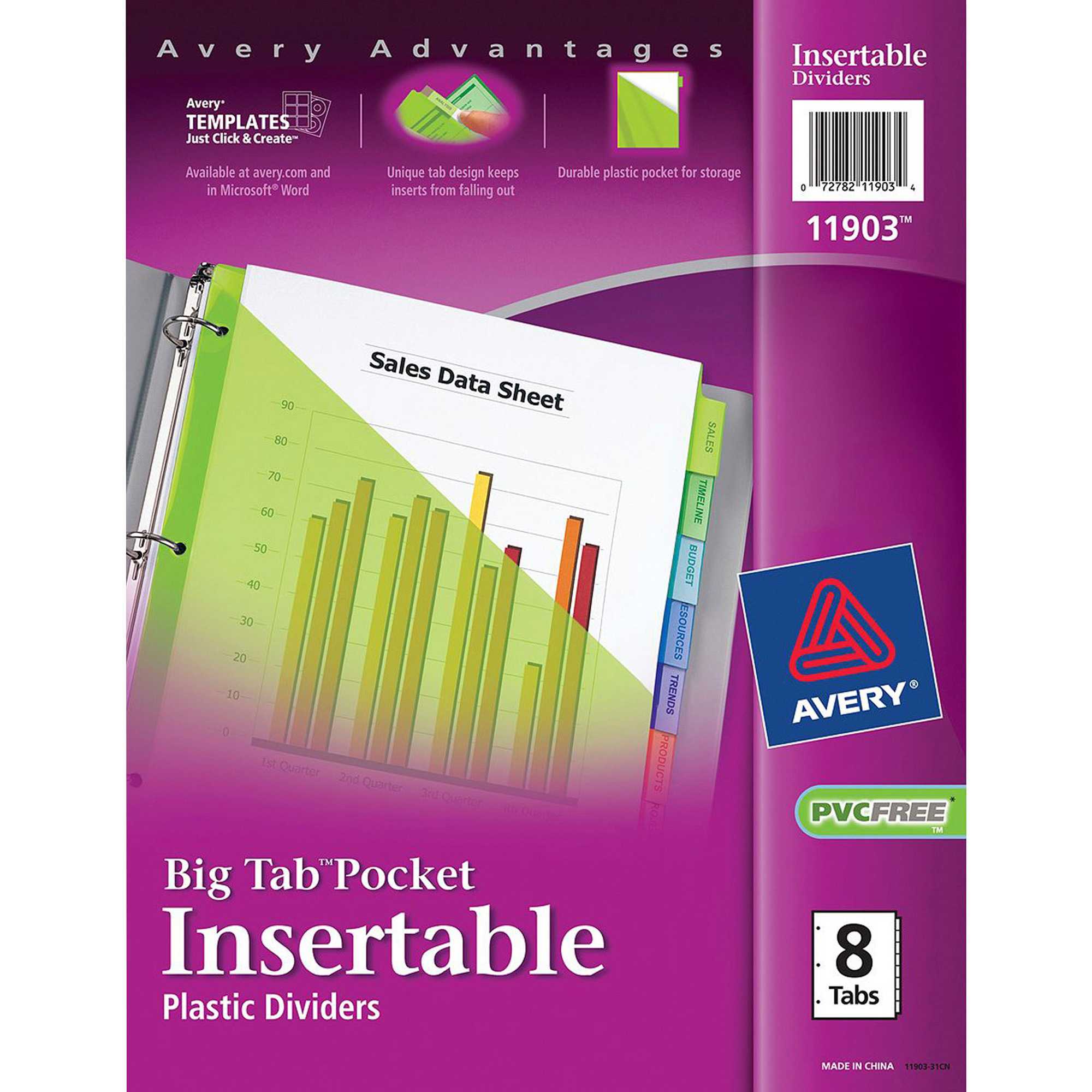 Avery® Big Tab Plastic Insertable Dividers – 8 Tab(S)/set – Letter – 8 1/2"  Width X 11" Length – Multicolor Plastic Divider – 8 / Set Regarding 8 Tab Divider Template Word