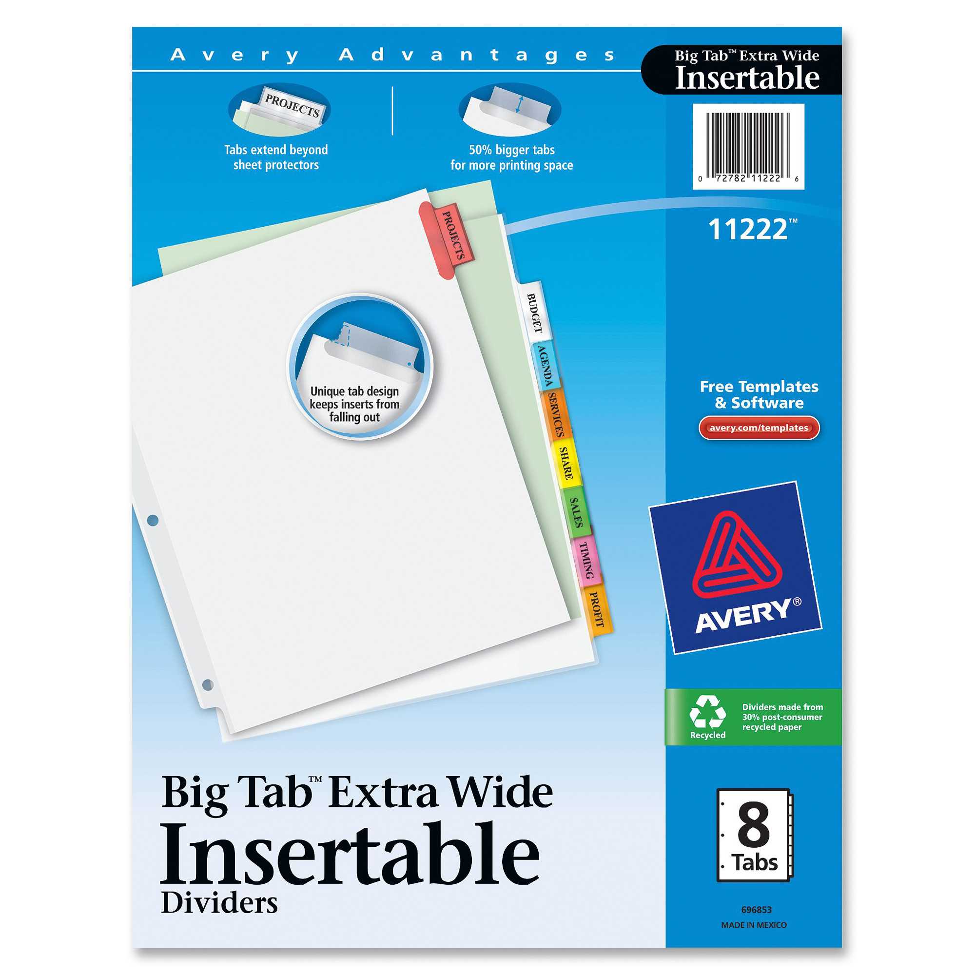 Avery® Big Tab(Tm) Insertable Extra Wide Dividers, 8 Multicolor Tabs, 1 Set  (11222) – 8 Print On Tab(S) – 8 Tab(S)/set – 9" Divider Width X 11" Regarding 8 Tab Divider Template Word