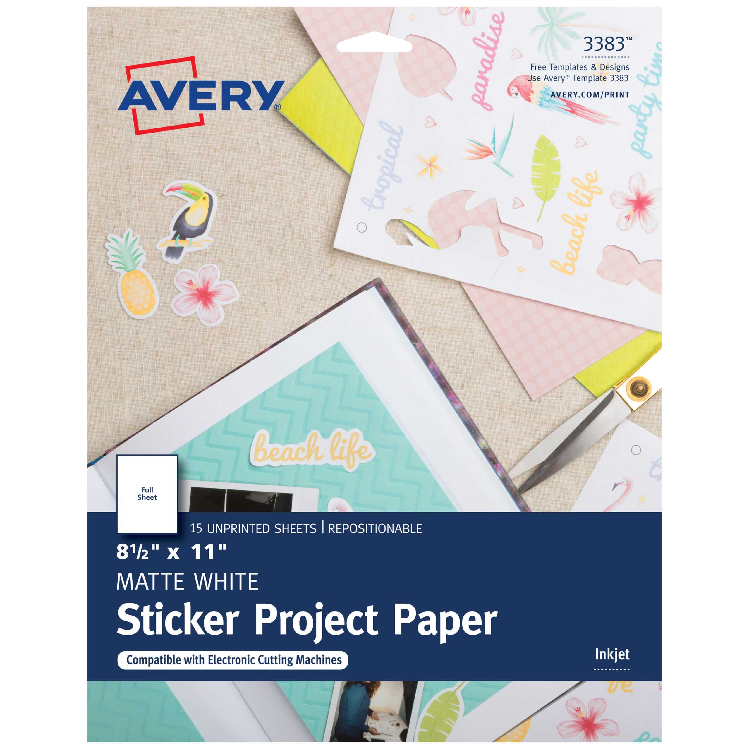 Avery Printable Sticker Paper, 8 1/2" X 11", 15 Sheets (3383) – Walmart In Word Label Template 8 Per Sheet
