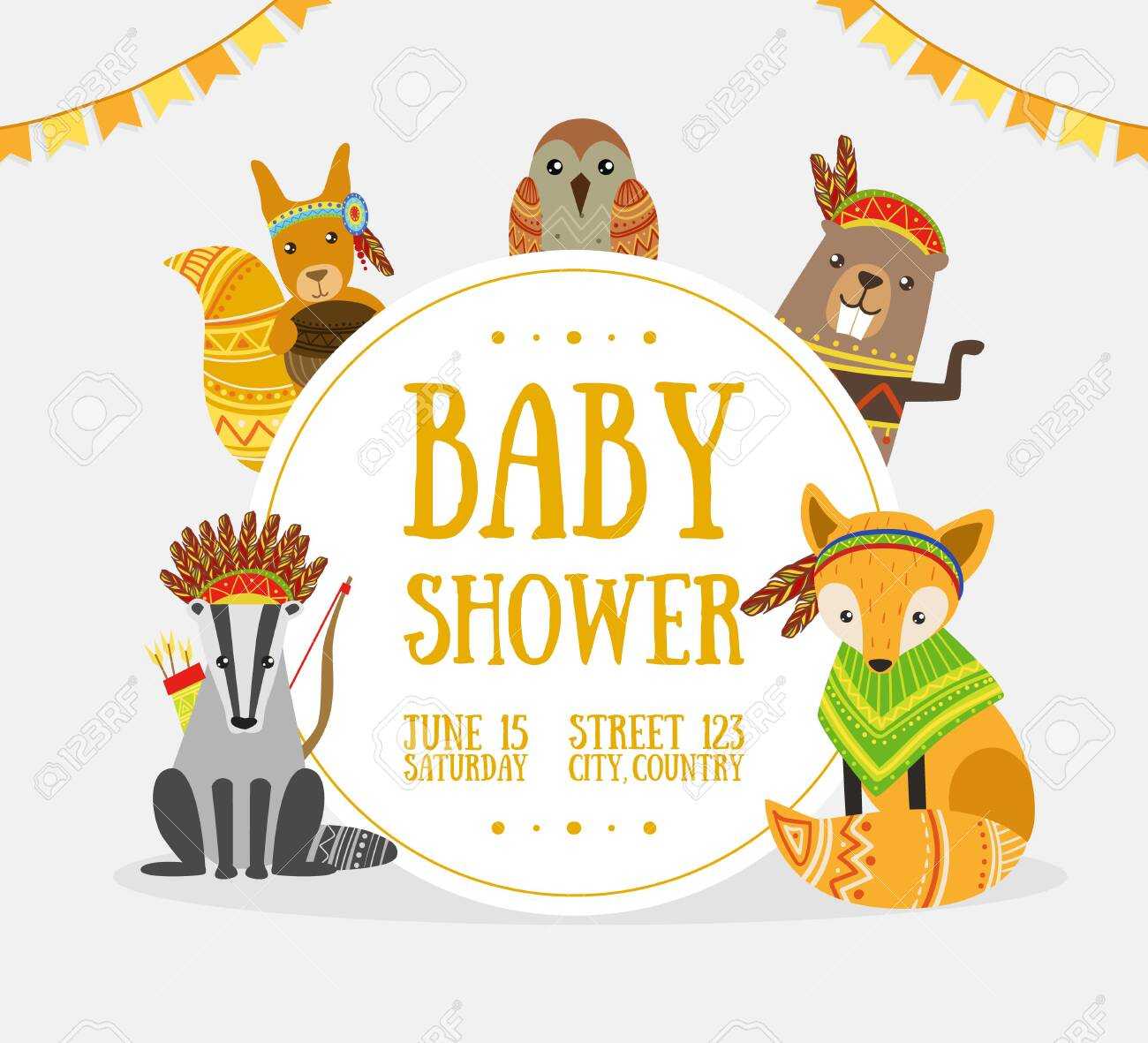 Baby Shower Banner Template With Place For Text And Cute Wild.. In Baby Shower Banner Template