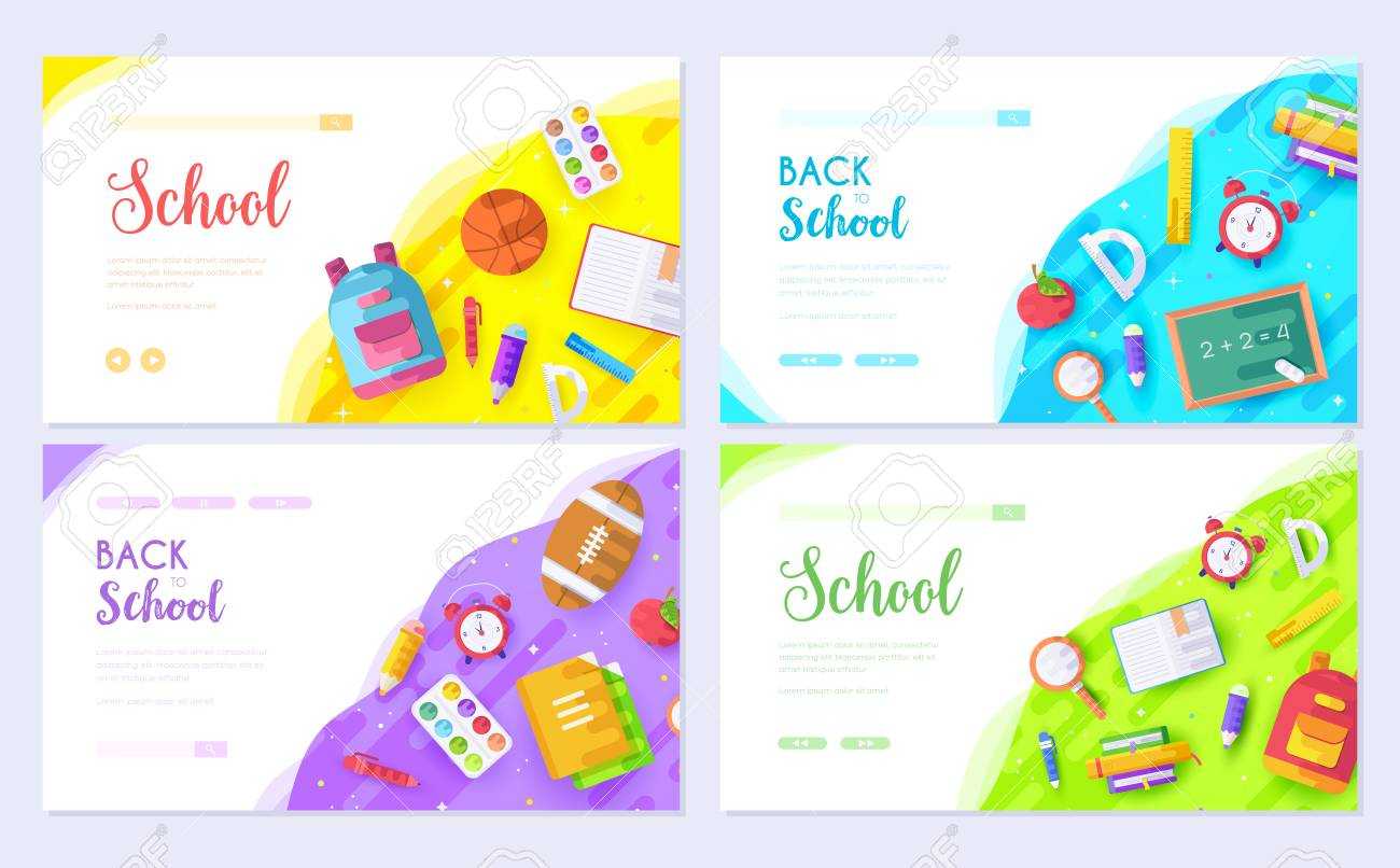 Back To School Brochure Card Set. Student Template Of Flyear, Web Banner,  Ui Header, Enter Site. College Education Layout Invintation Modern Throughout College Banner Template