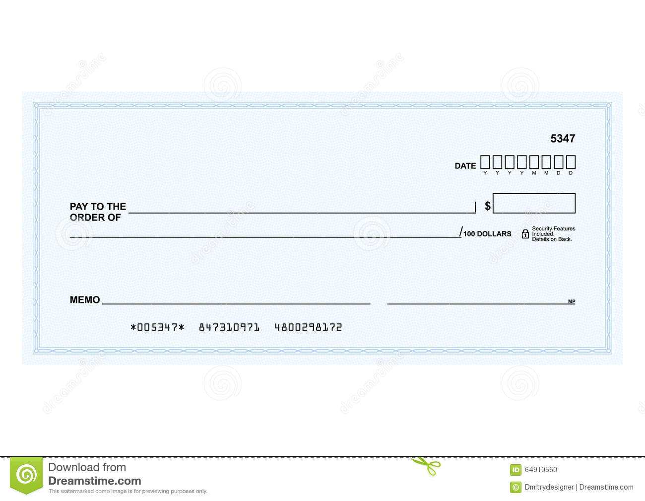 Bank Check Stock Vector. Illustration Of Cheque, Blank Within Large Blank Cheque Template