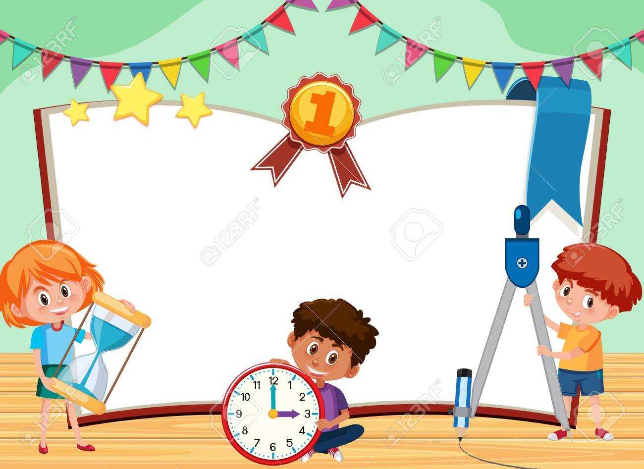 Banner Template With Three Kids Playing In The Classroom Illustration Inside Classroom Banner Template