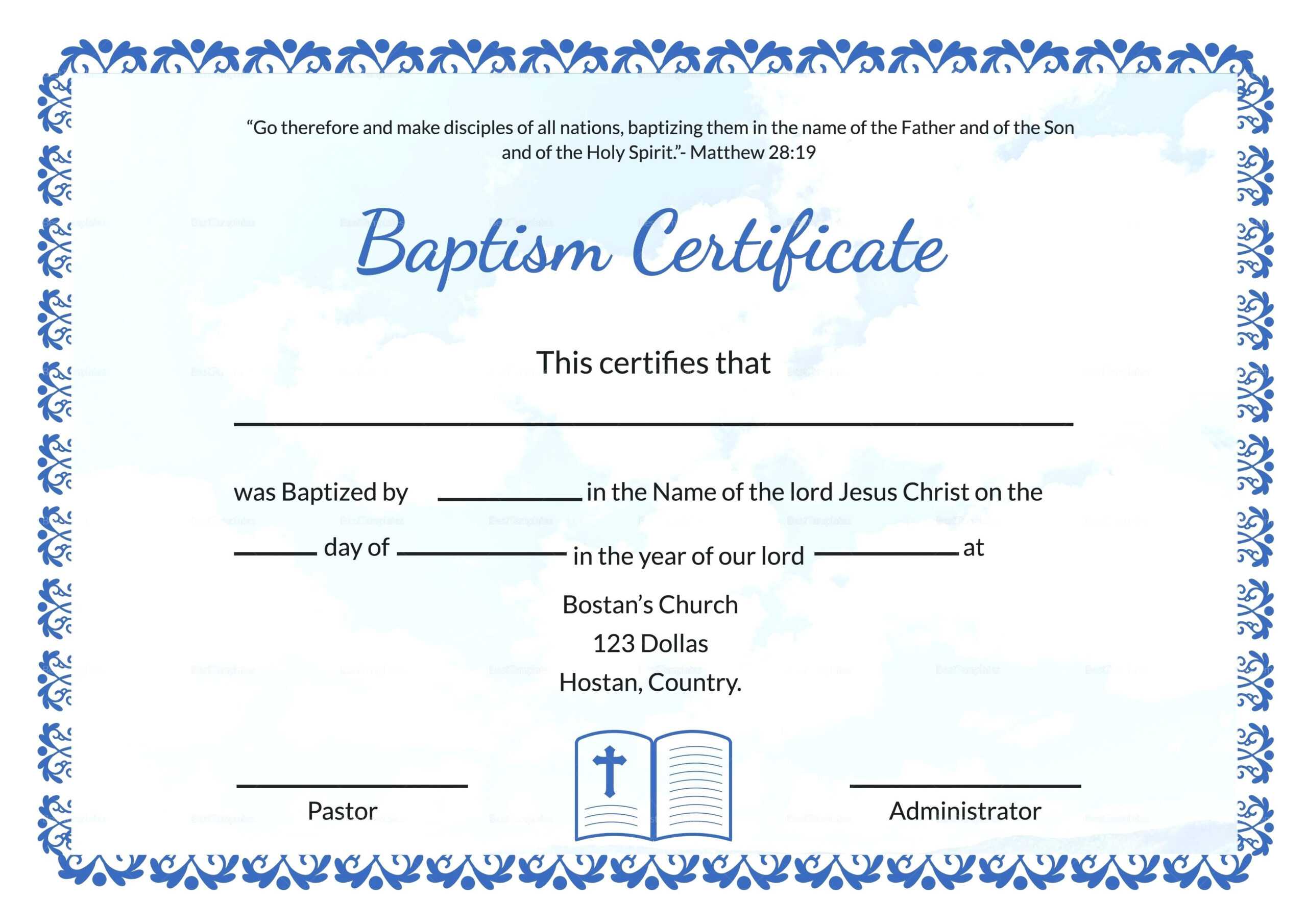 Baptism Certificate Template Word – Heartwork For Baptism Certificate Template Word