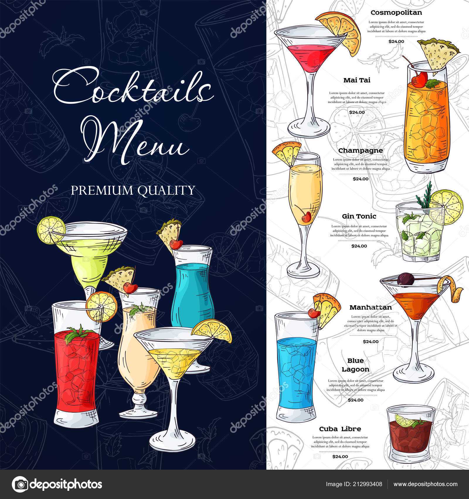 Bar Menu Design. Template For Cocktail Drinks. Brochure With Throughout Cocktail Menu Template Word Free