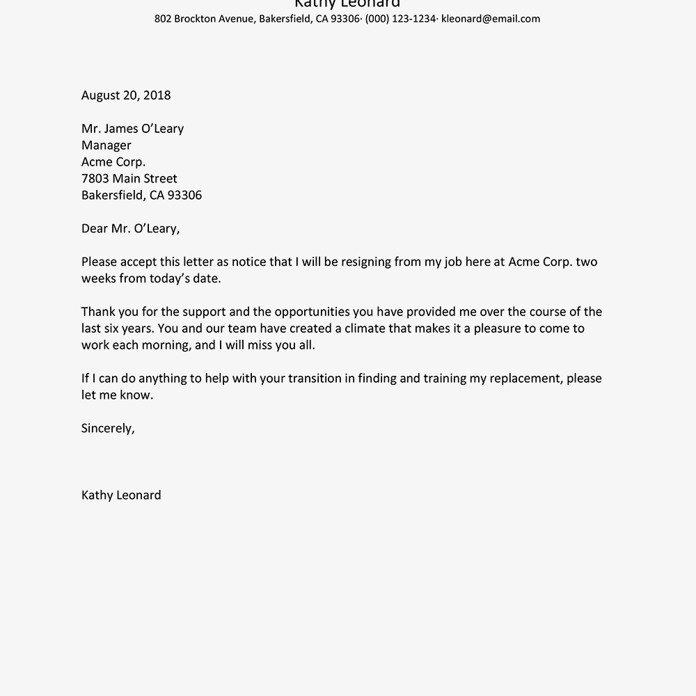 Best Resignation Letter Examples With Regard To Two Week Notice Template Word