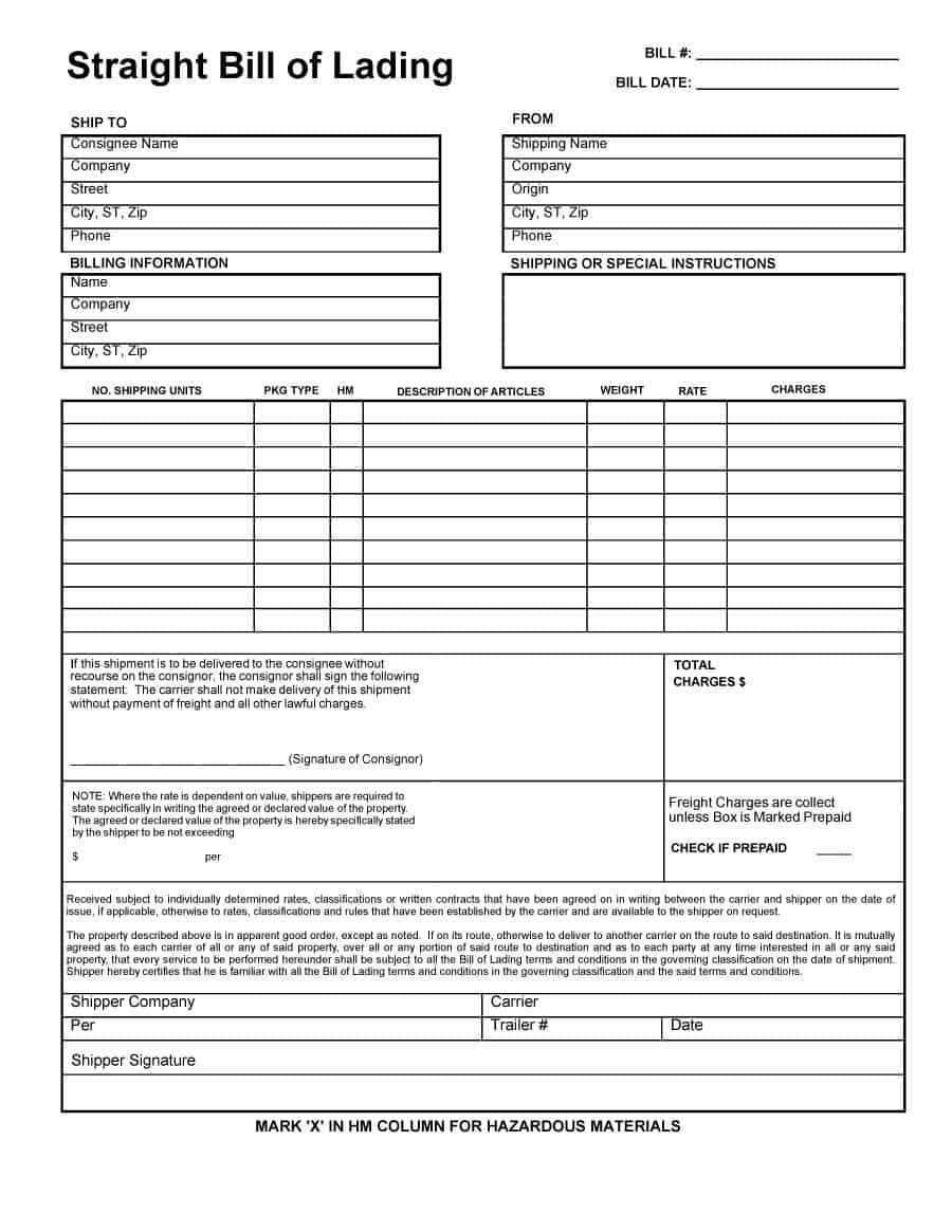 Bill Of Lading Free Template – Calep.midnightpig.co With Regard To Blank Bol Template